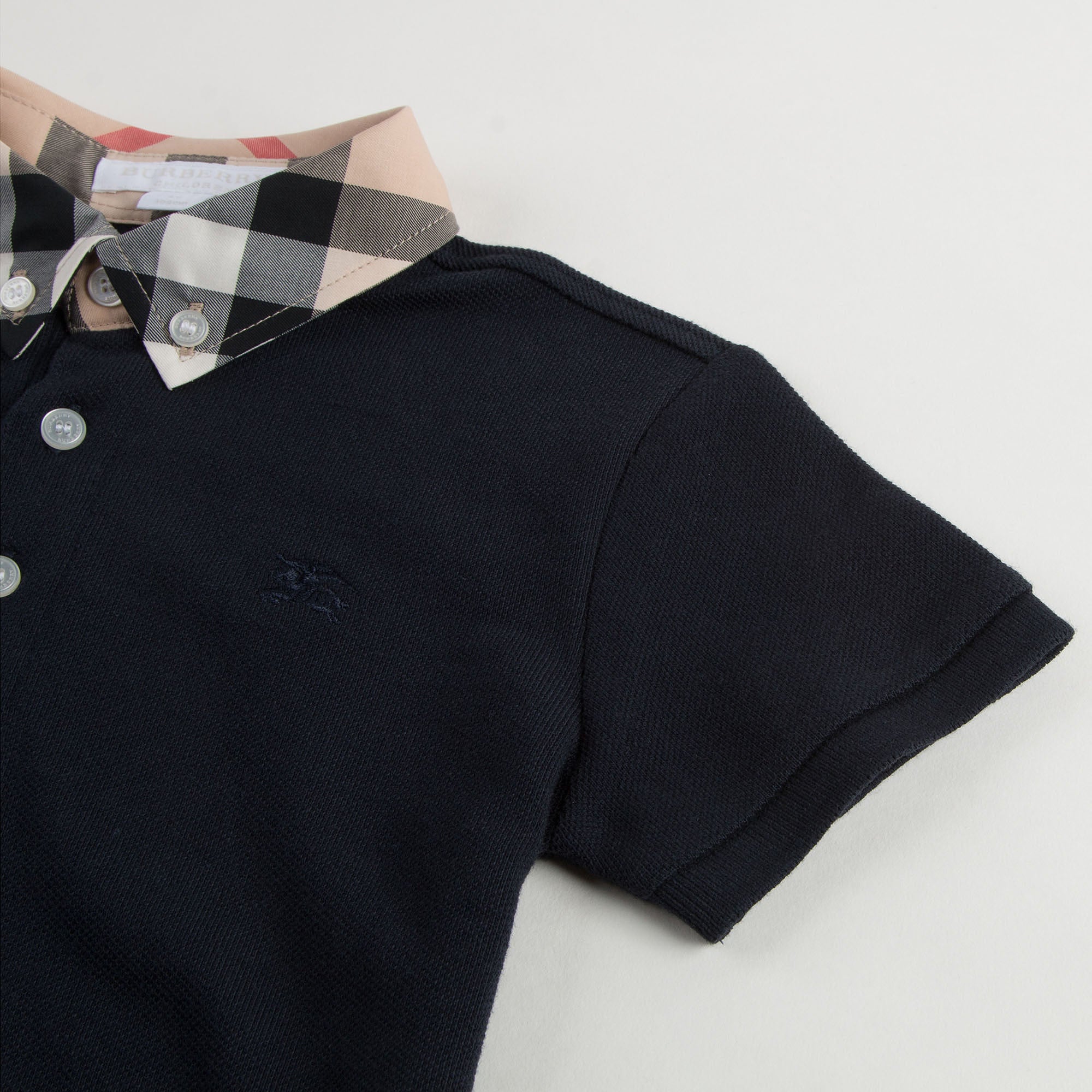 Boys Navy Blue Polo Shirt With Classic Check Collar