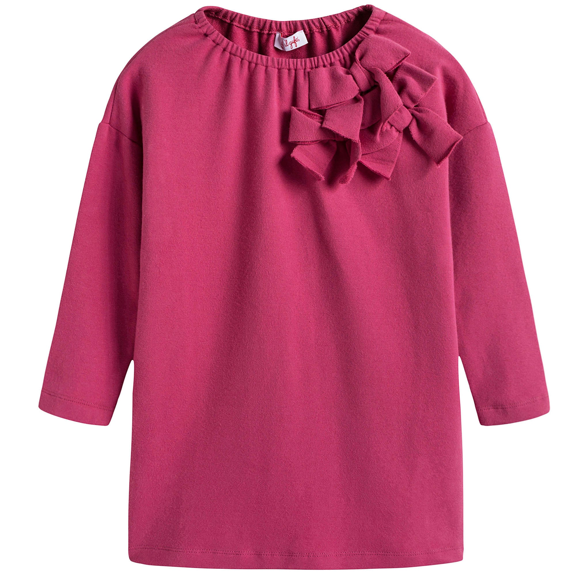 Girls Orchid Pink Bow Trims Dress With Rib Collar