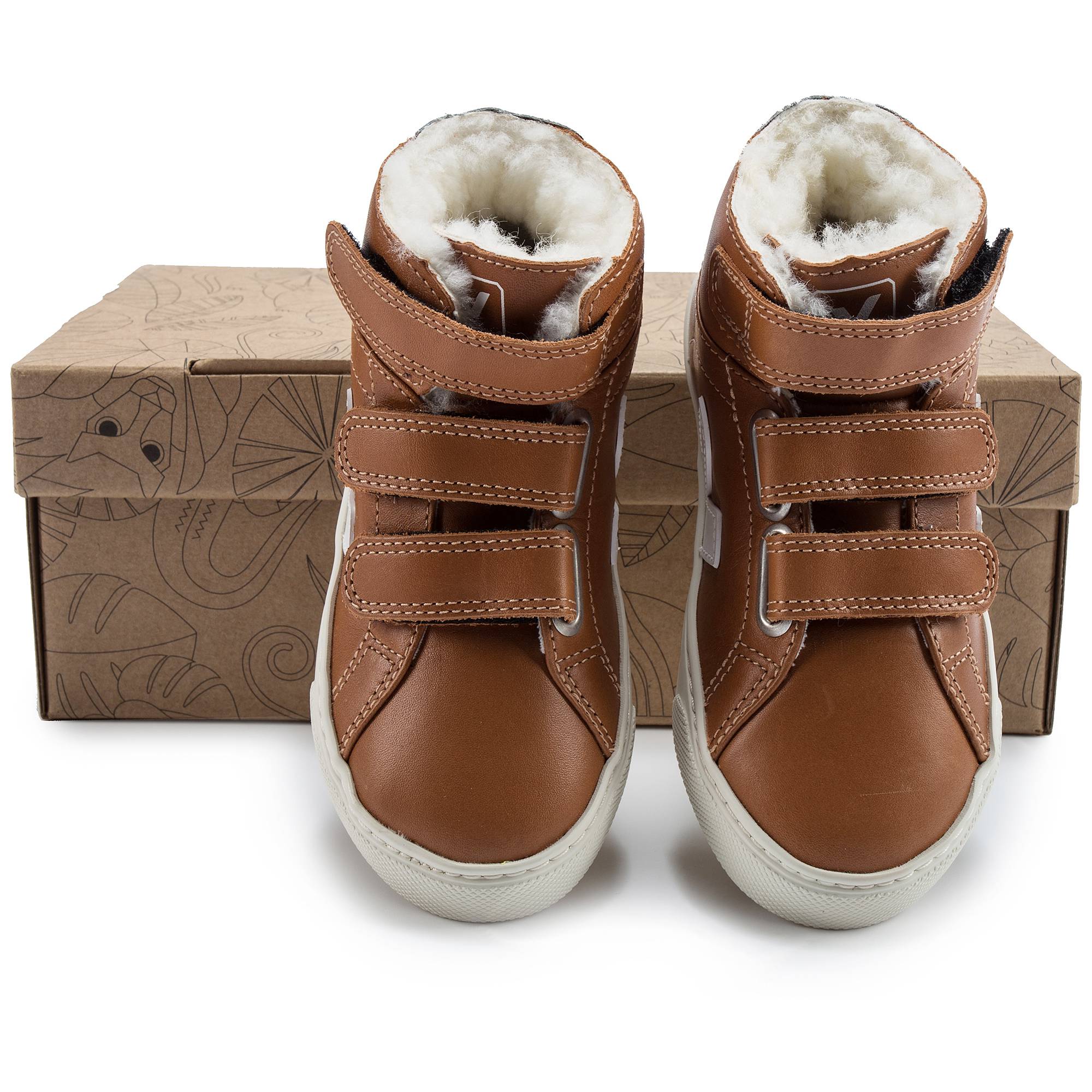 Boys & Girls Brown Leather Velcro High Top Shoes