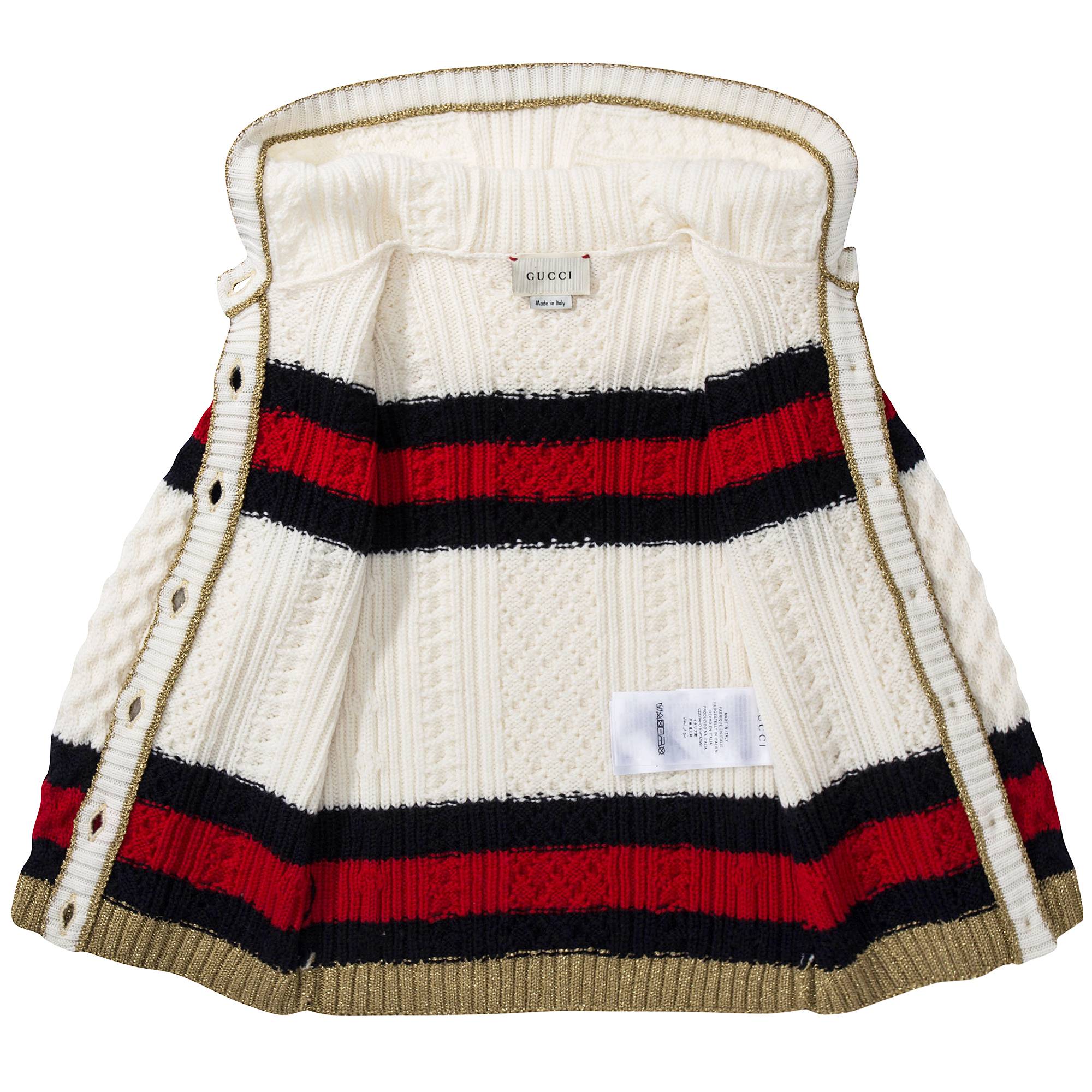 Baby Girls White Striped  Wool  Cardigan