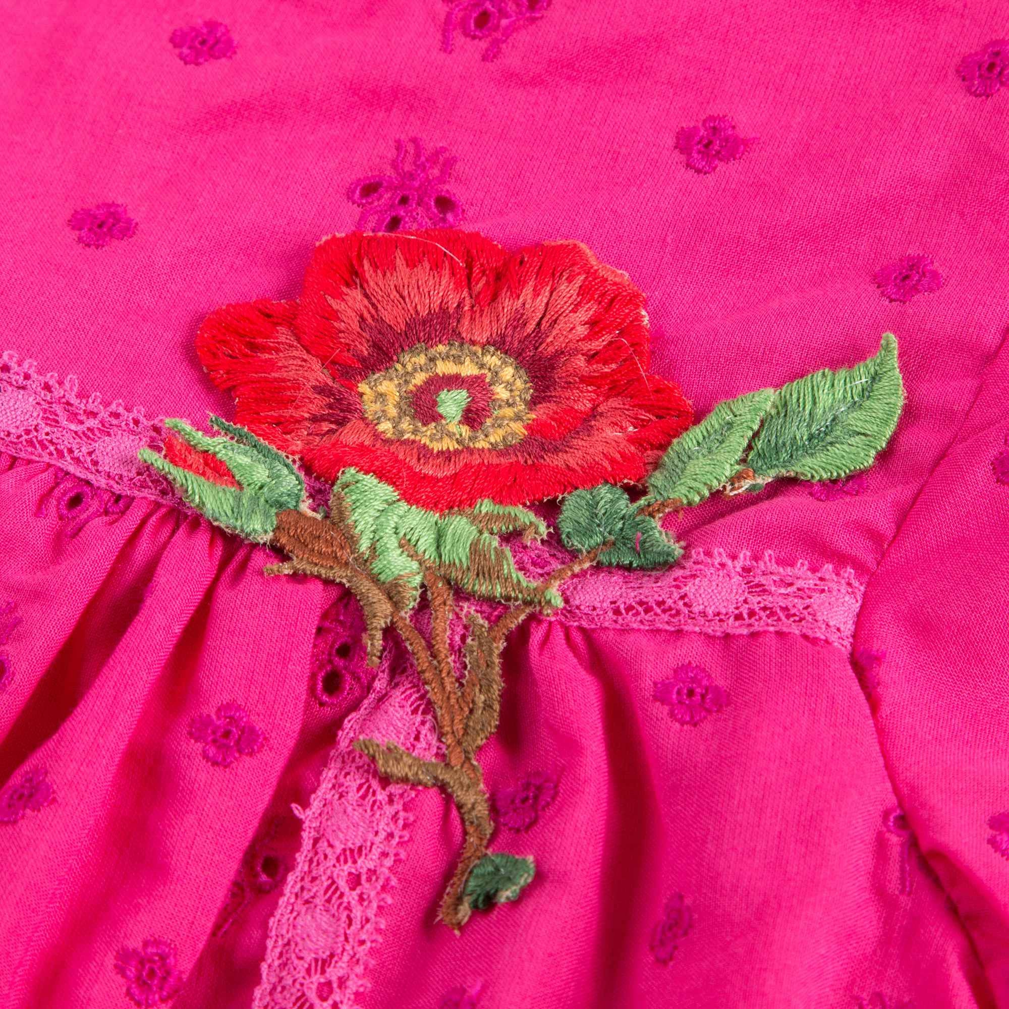 Baby Girls Dark Pink Dress With Flower