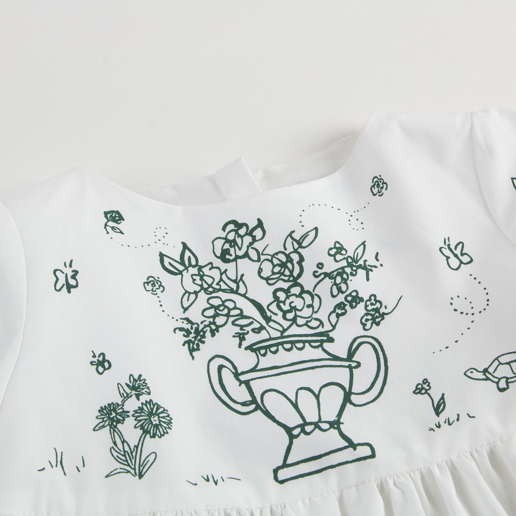 Baby Girls White Botanical Garden Printed Trims Dress
