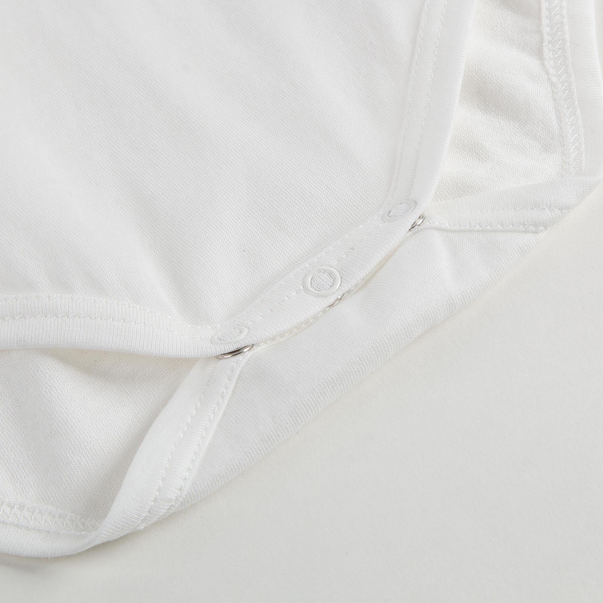 Baby Girls White Cotton Bodysuit With Patch Trims Collar