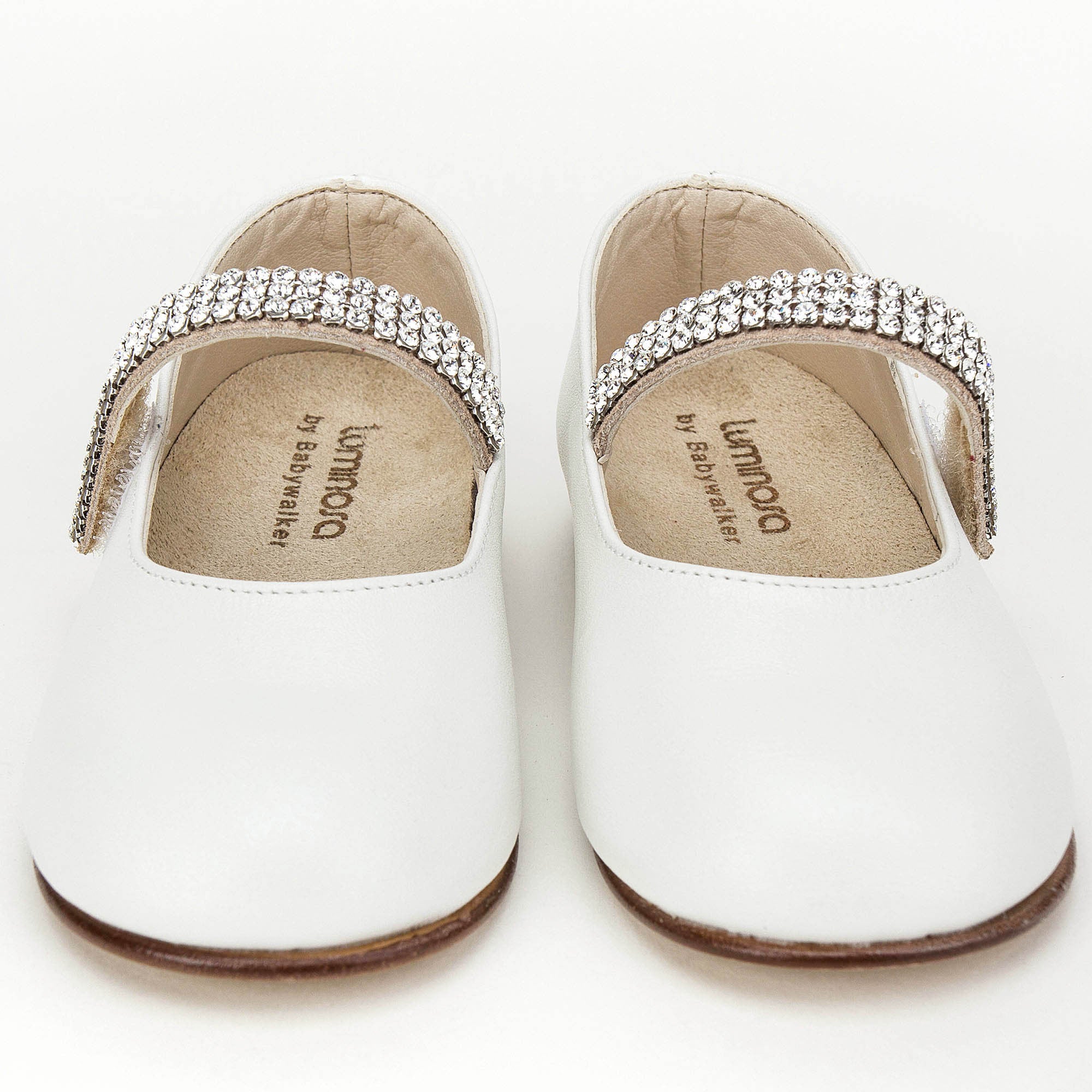 Girls Ivory Leather Shoes With White Diamond Trims