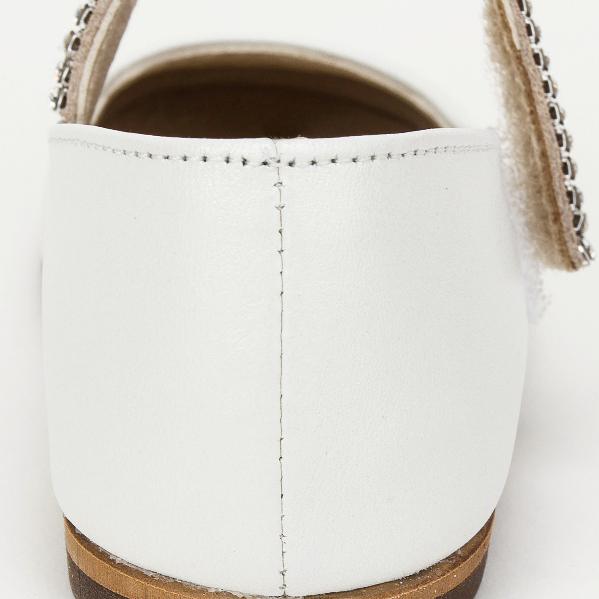 Girls Ivory Leather Shoes With White Diamond Trims