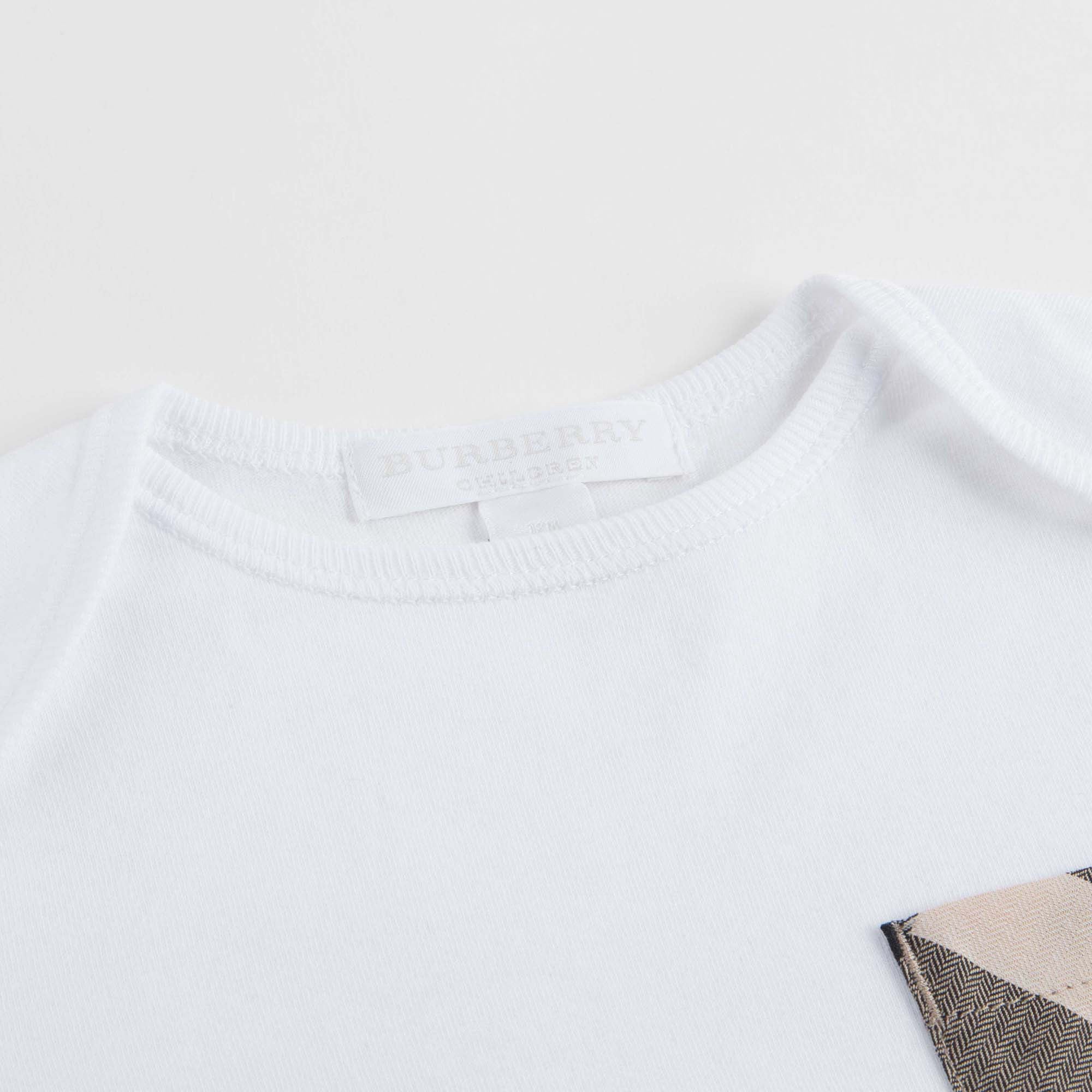 Baby White Cotton Long Sleeves T-shirt With Check Pocket