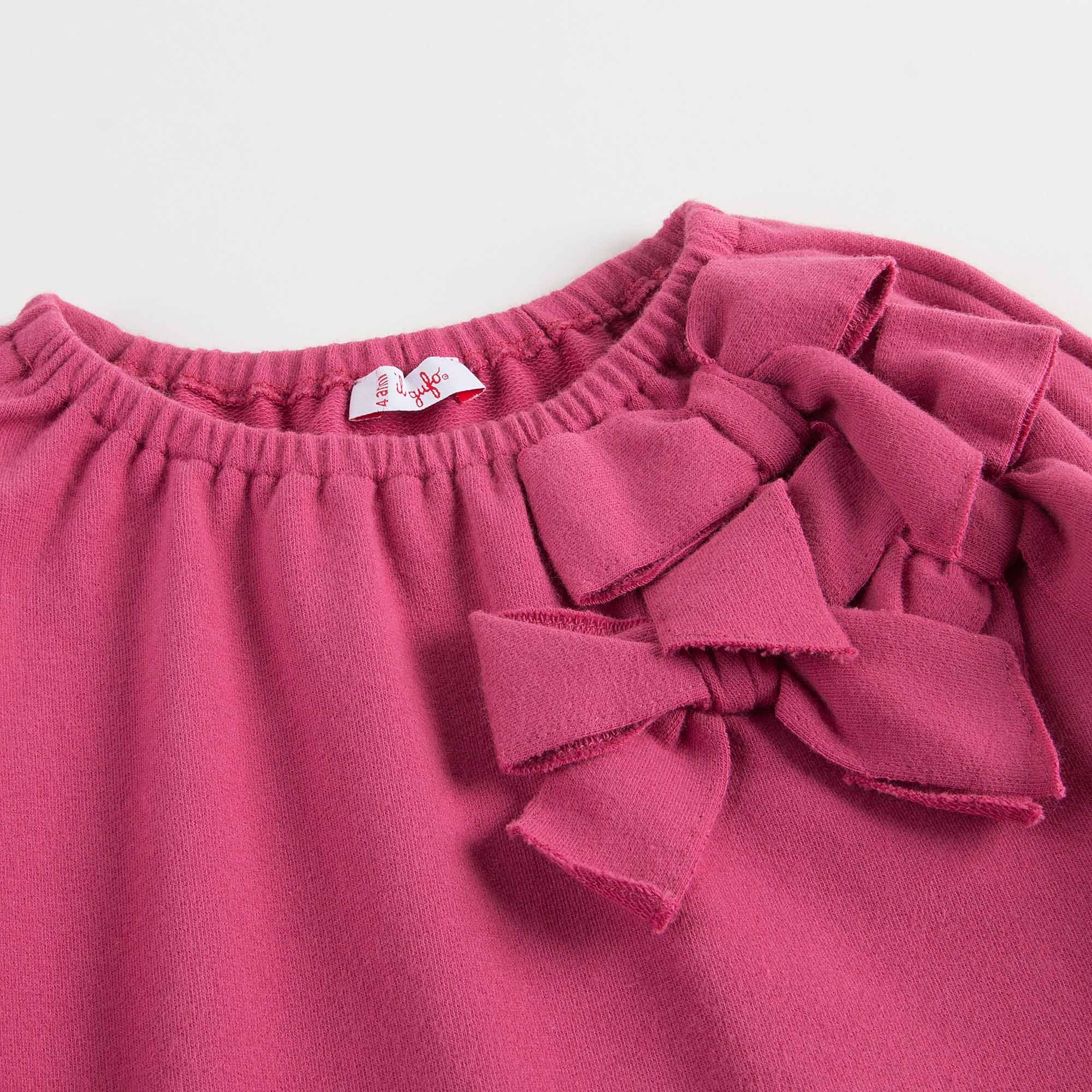 Girls Orchid Pink Bow Trims Dress With Rib Collar