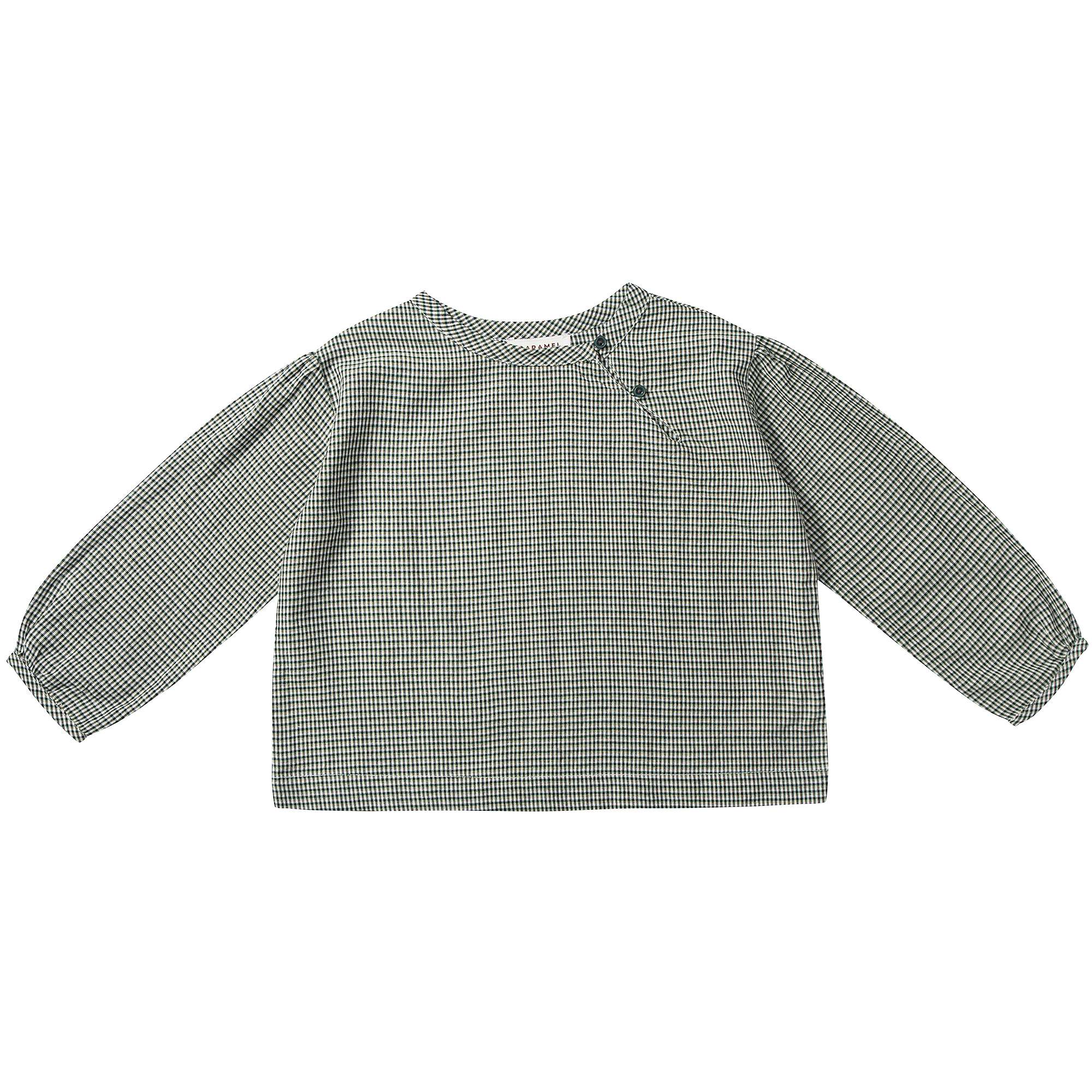 Girls Green  Micro Check Cotton Bluose