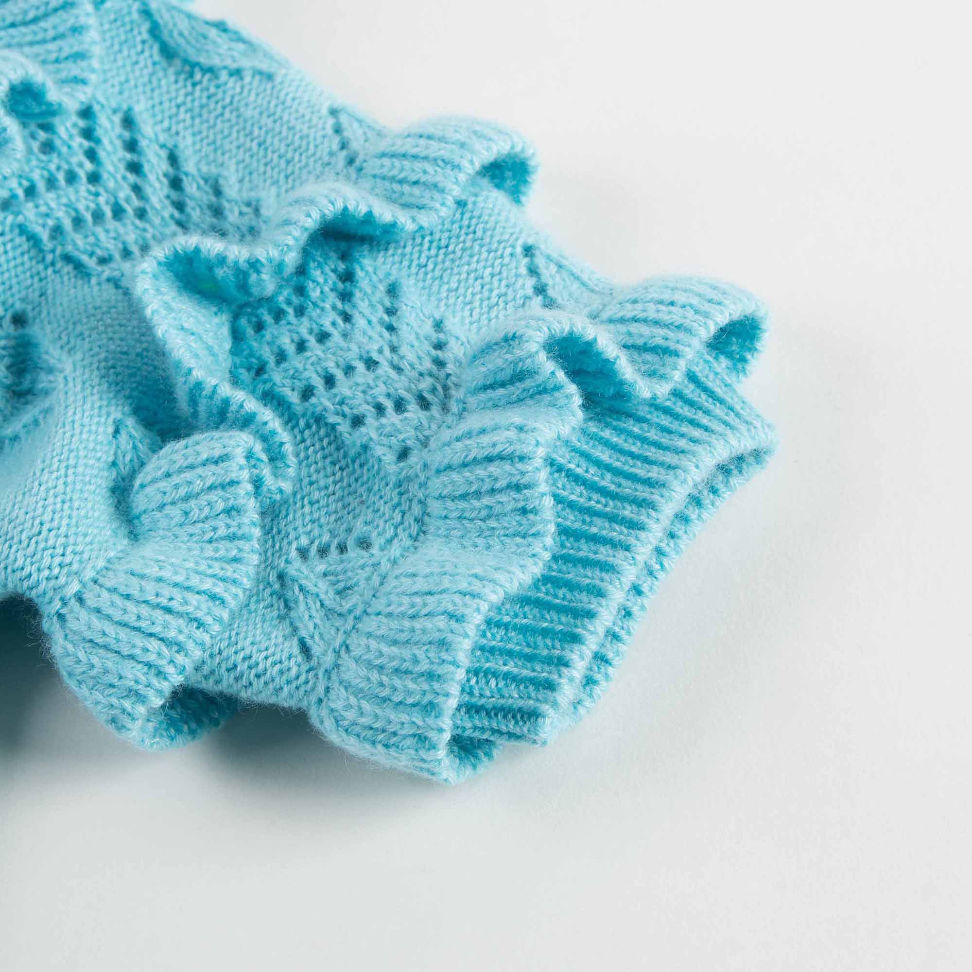 Girls Light Blue Knitted Hollow Short Sleeve Sweater