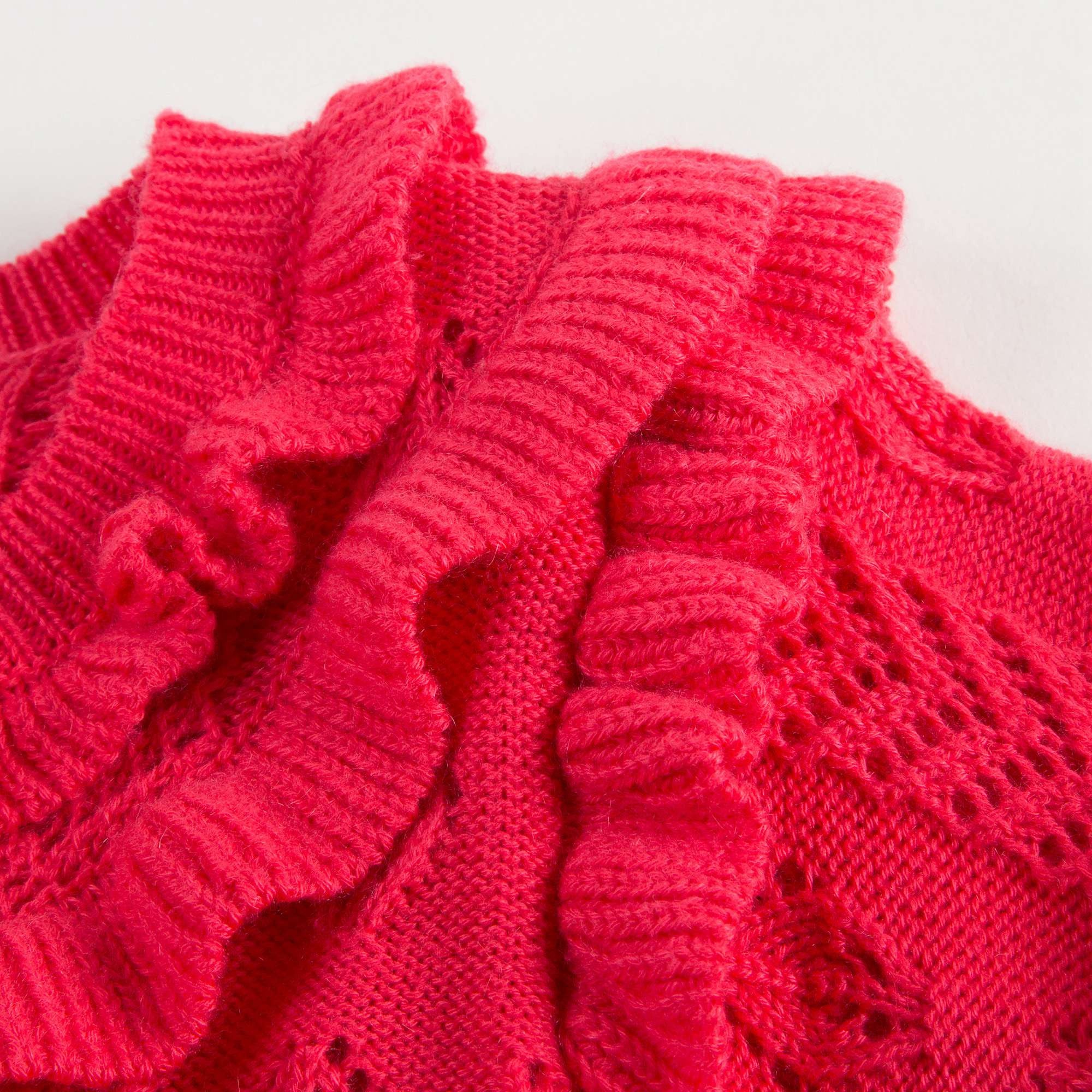 Girls Red Knitted Hollow Short Sleeve Sweater
