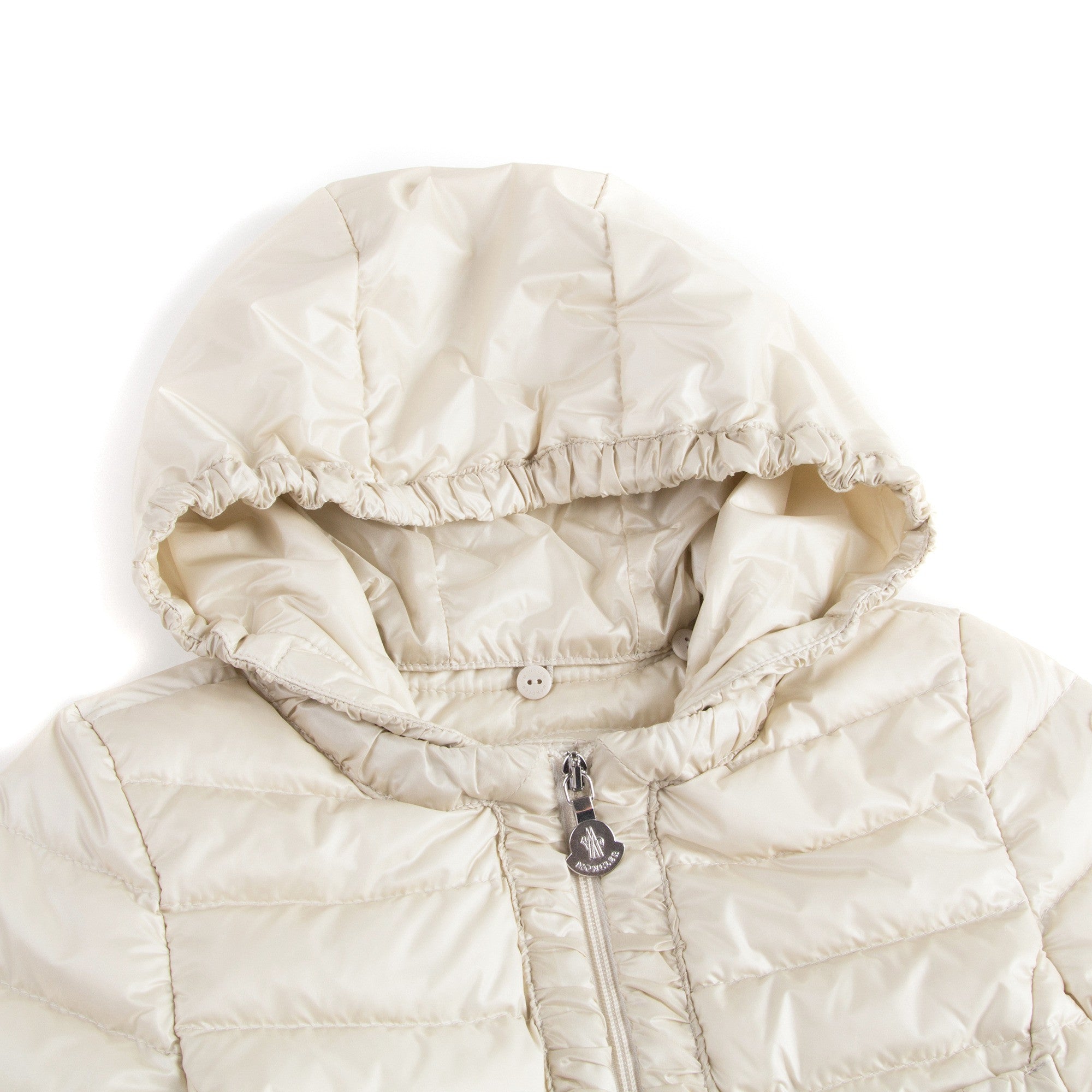 Girls Milk White Down Padded Hooded 'Flavienne' Jacket With Frilly Cuffs