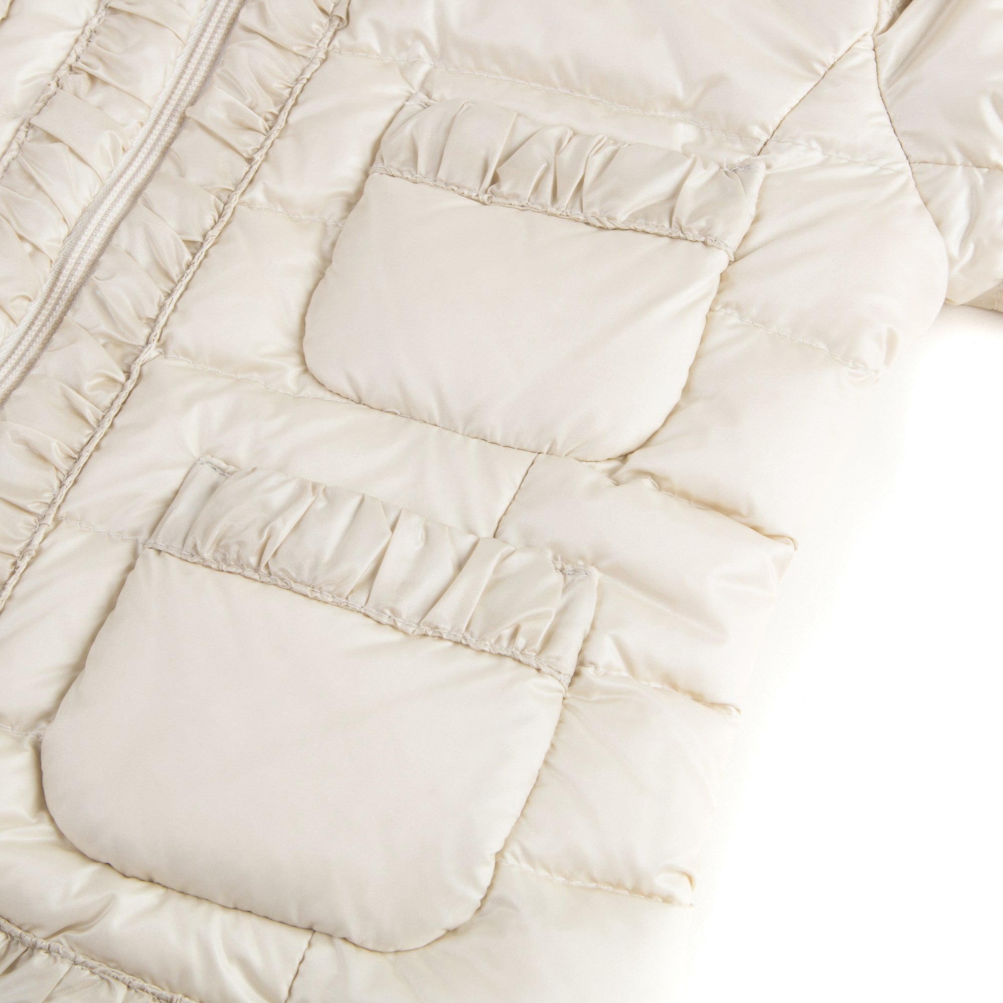Girls Milk White Down Padded Hooded 'Flavienne' Jacket With Frilly Cuffs