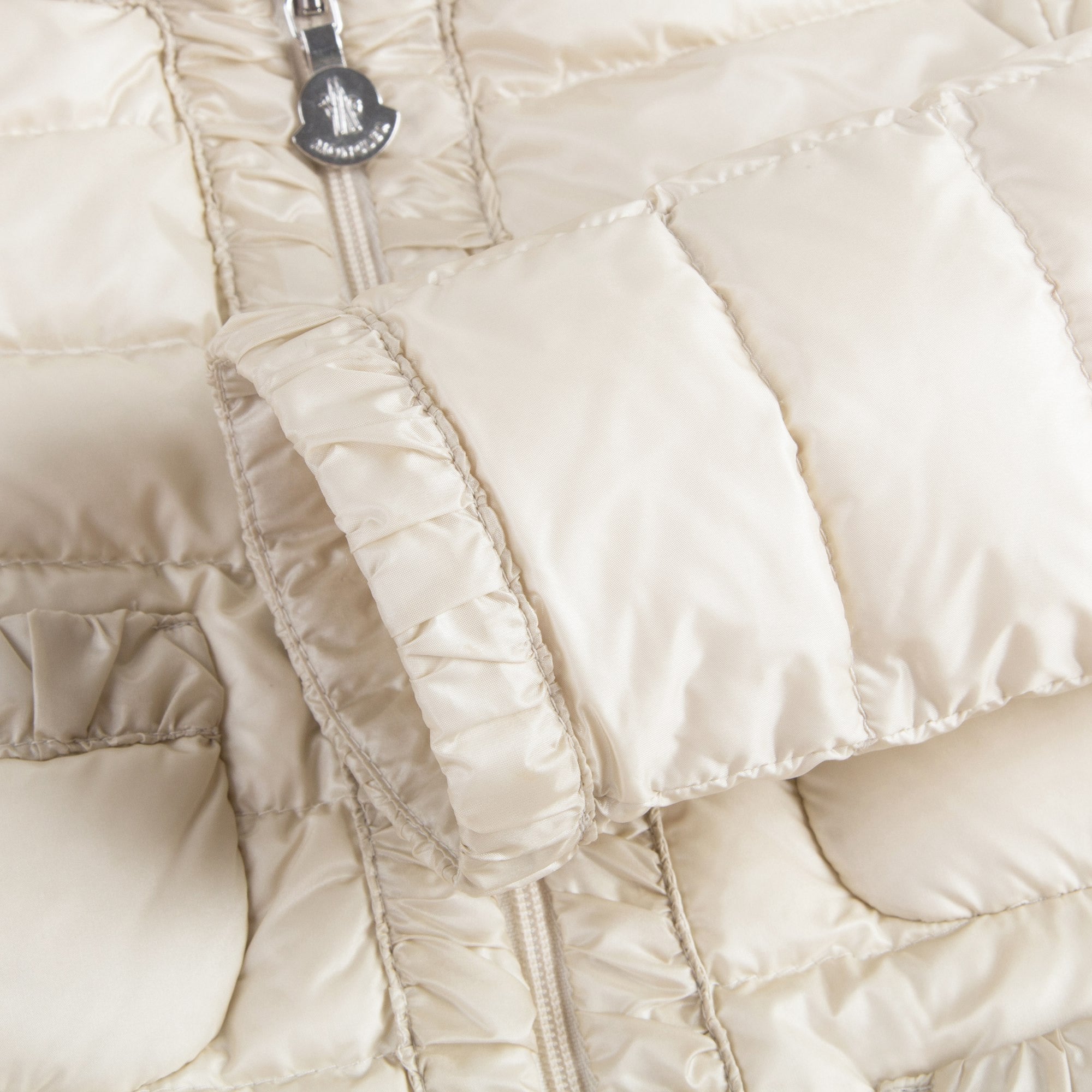 Girls Milk White Down Padded Hooded 'Flavienne' Jacket With Frilly Cuffs