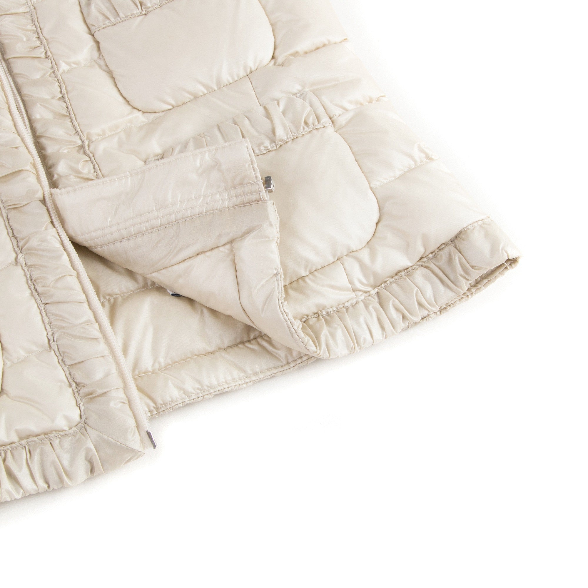 Girls Milk White Down Padded Hooded 'Flavienne' Jacket With Frilly Cuffs