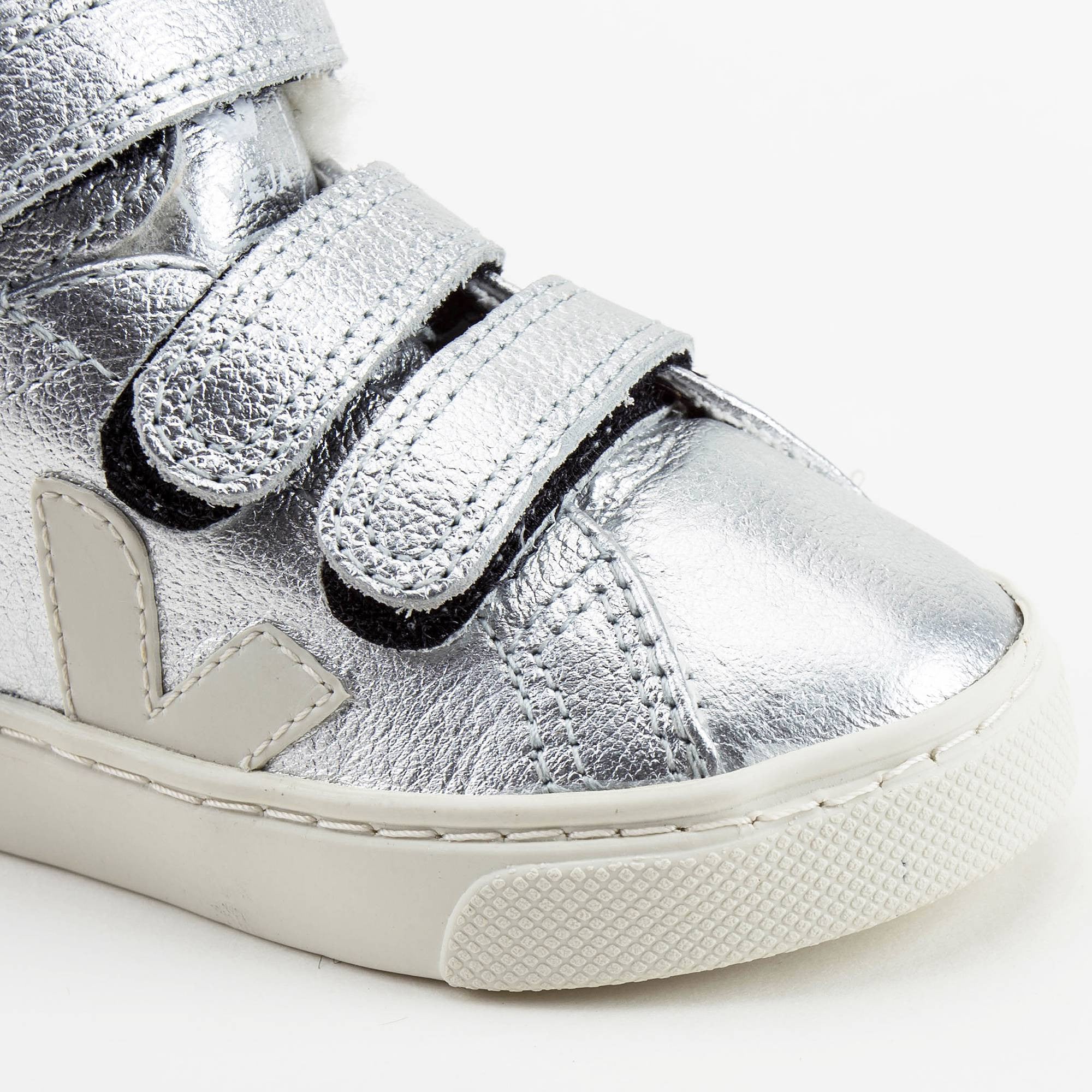 Boys & Girls Silver Velcro Leather Shoes With Fur