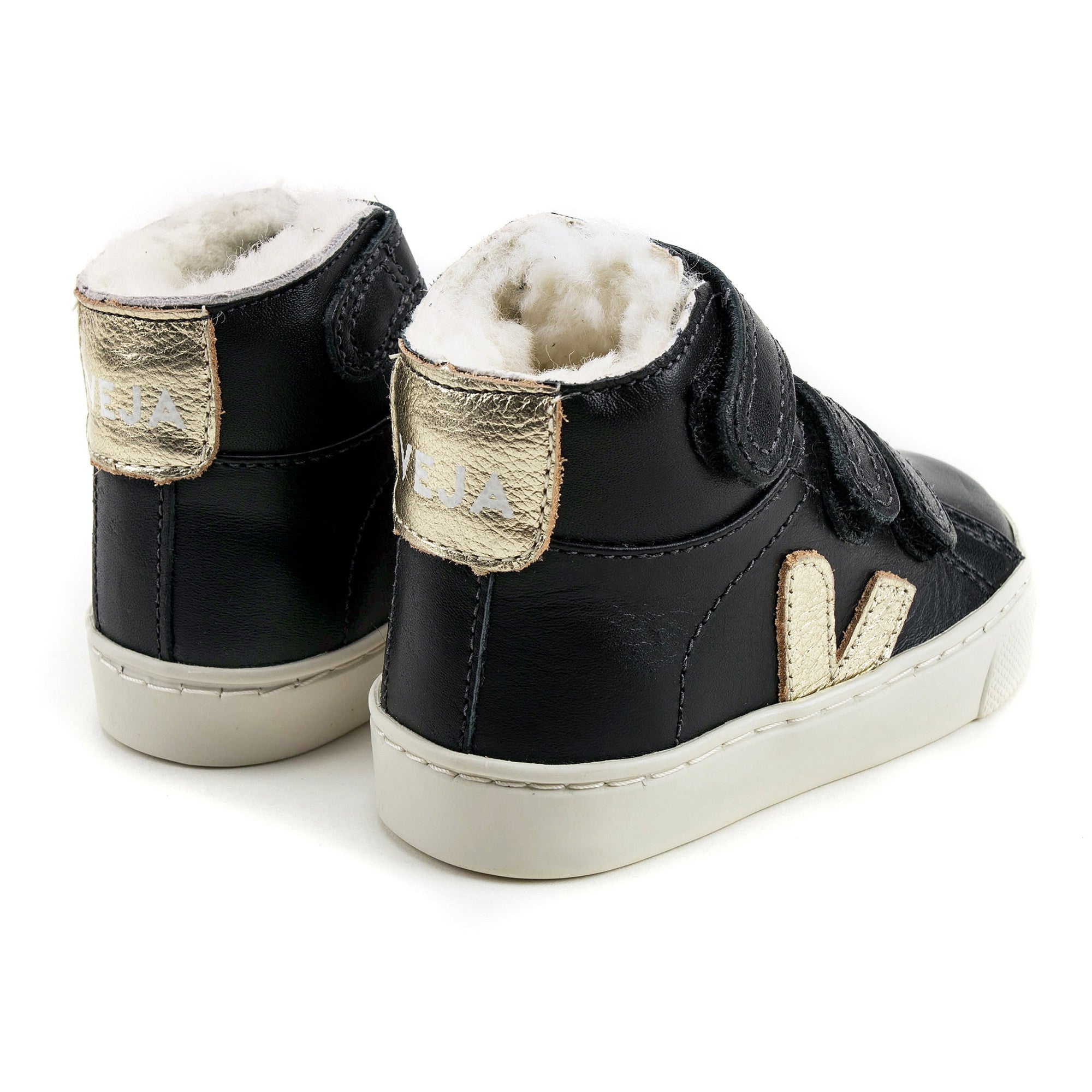 Boys & Girls Black Velcro Leather Shoes With Fur