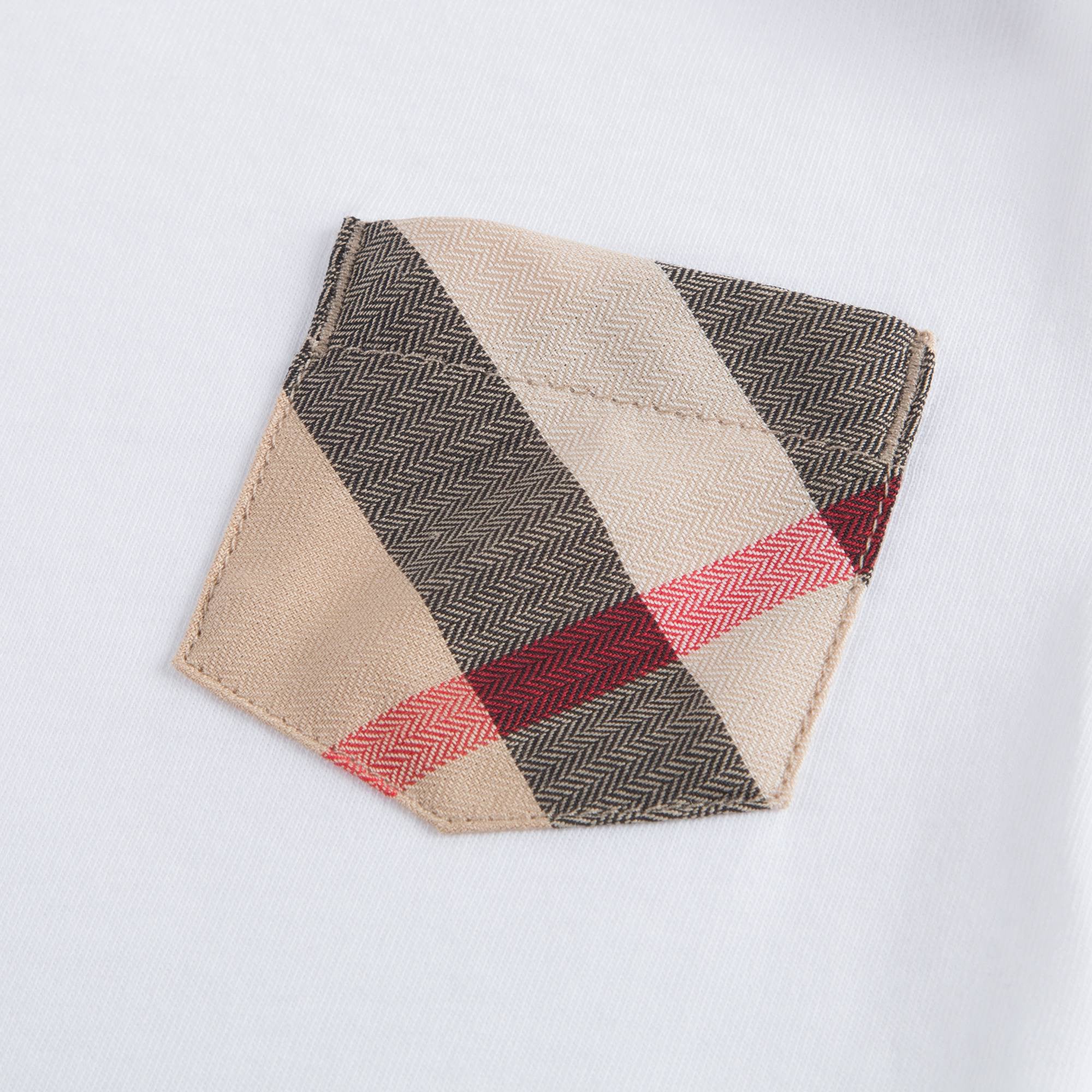 Baby White Cotton T-shirt With Check Pocket
