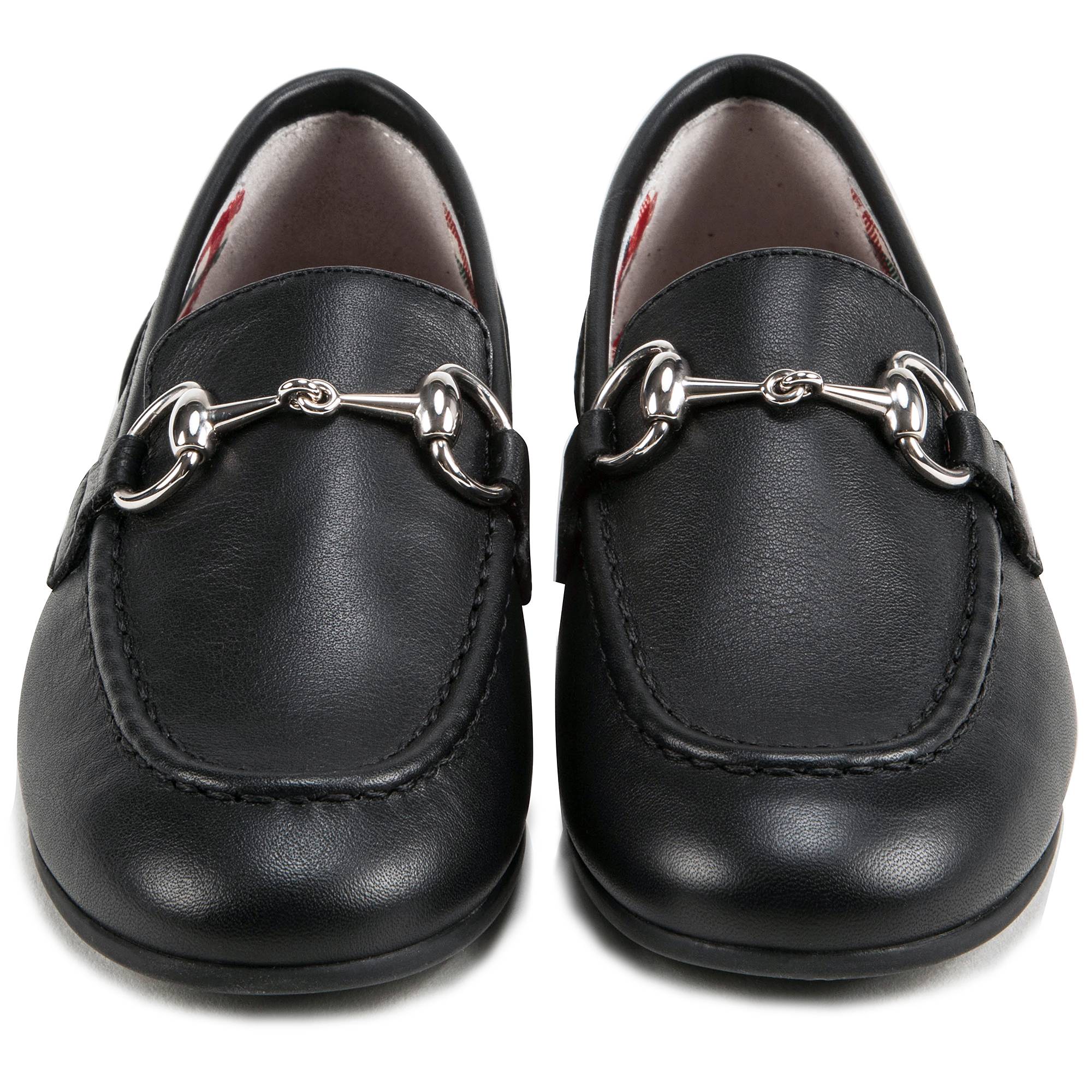 Girls Black Leather Horsebit  Loafers