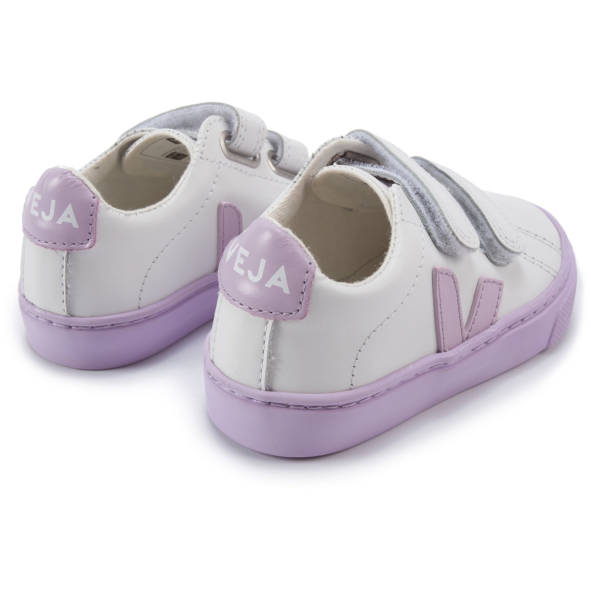 Girls Black Leather Velcro With Purple "V" Shoes