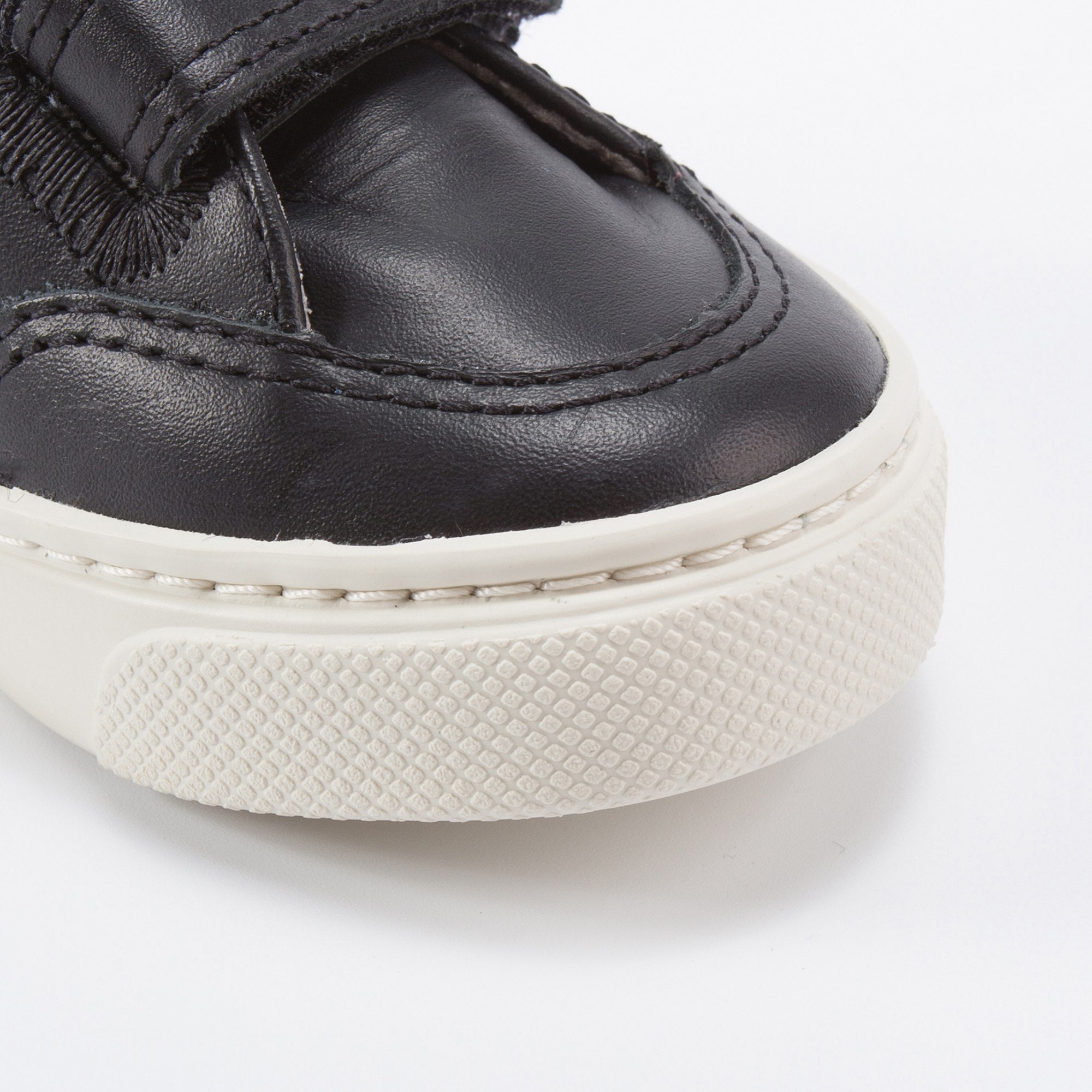 Boys Black Leather Velcro With White "V" Shoes