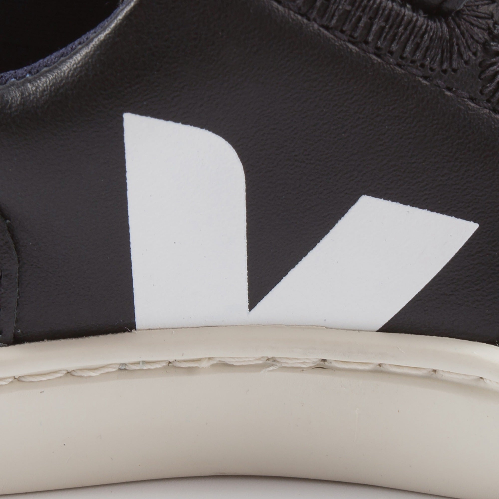 Boys Black Leather Velcro With White "V" Shoes