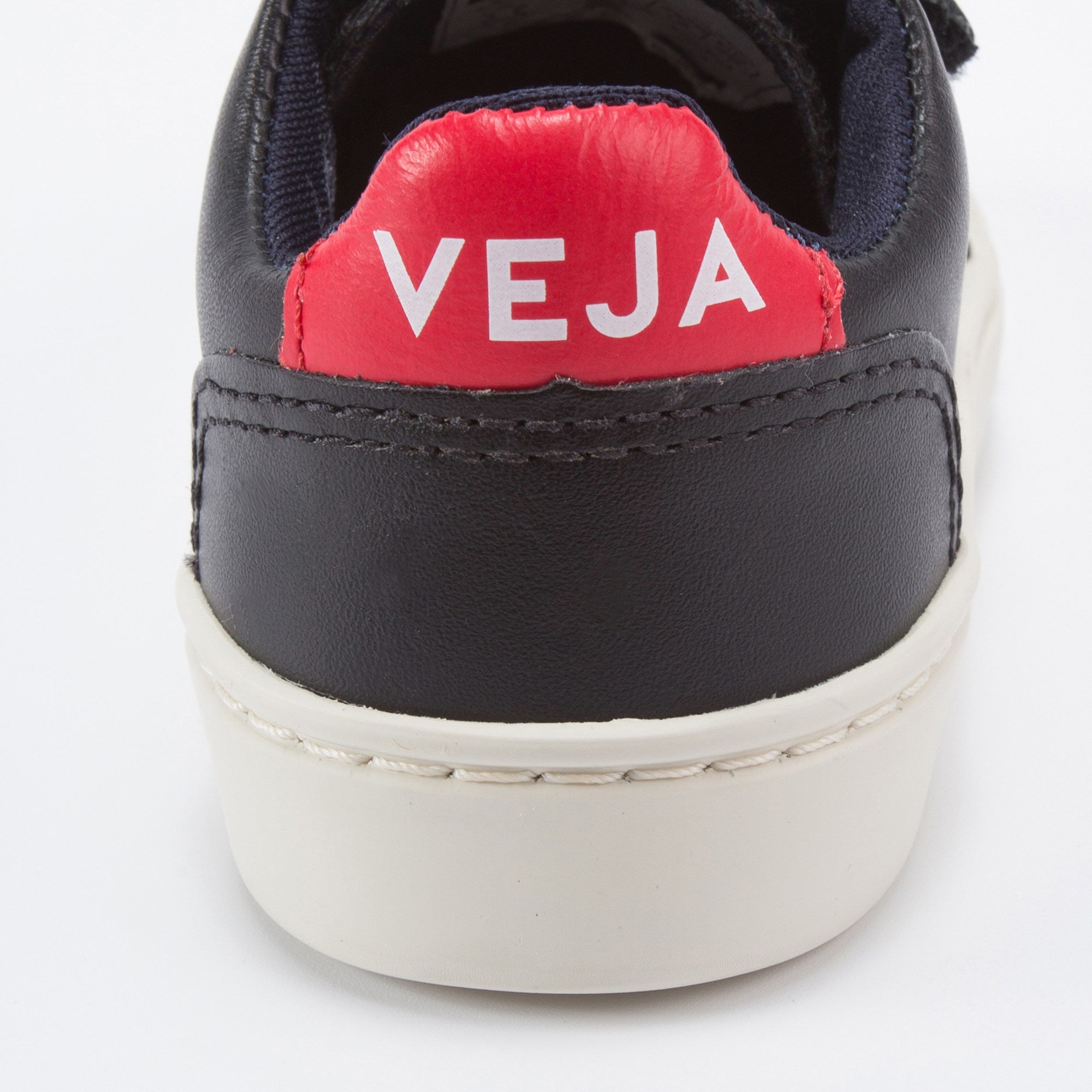 Boys Black Leather Velcro With White "V" Shoes