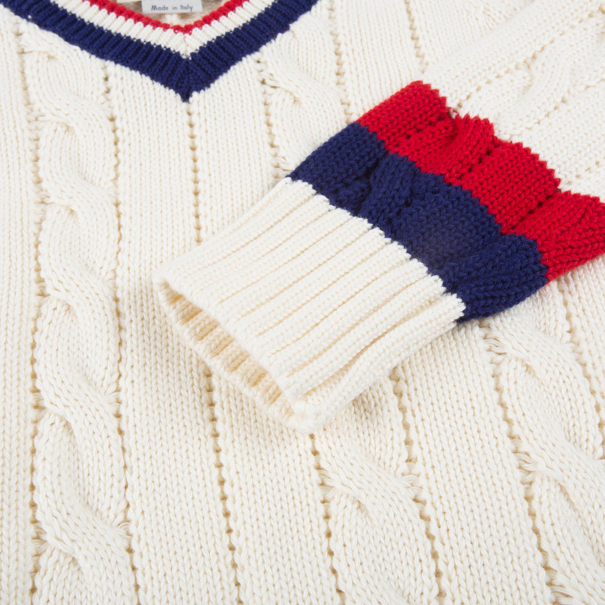 Girls White & Red Striped  Sweater