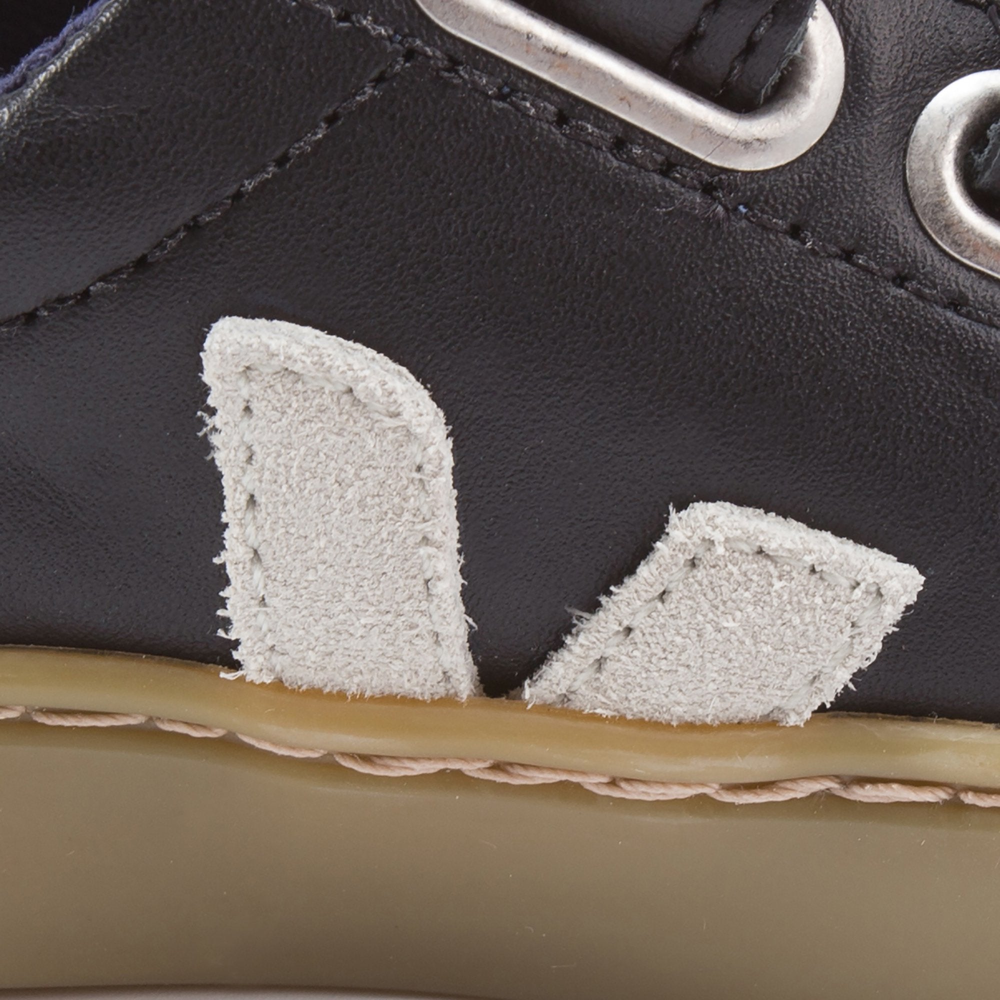 Boys Black Leather Velcro With White "V" Shoes