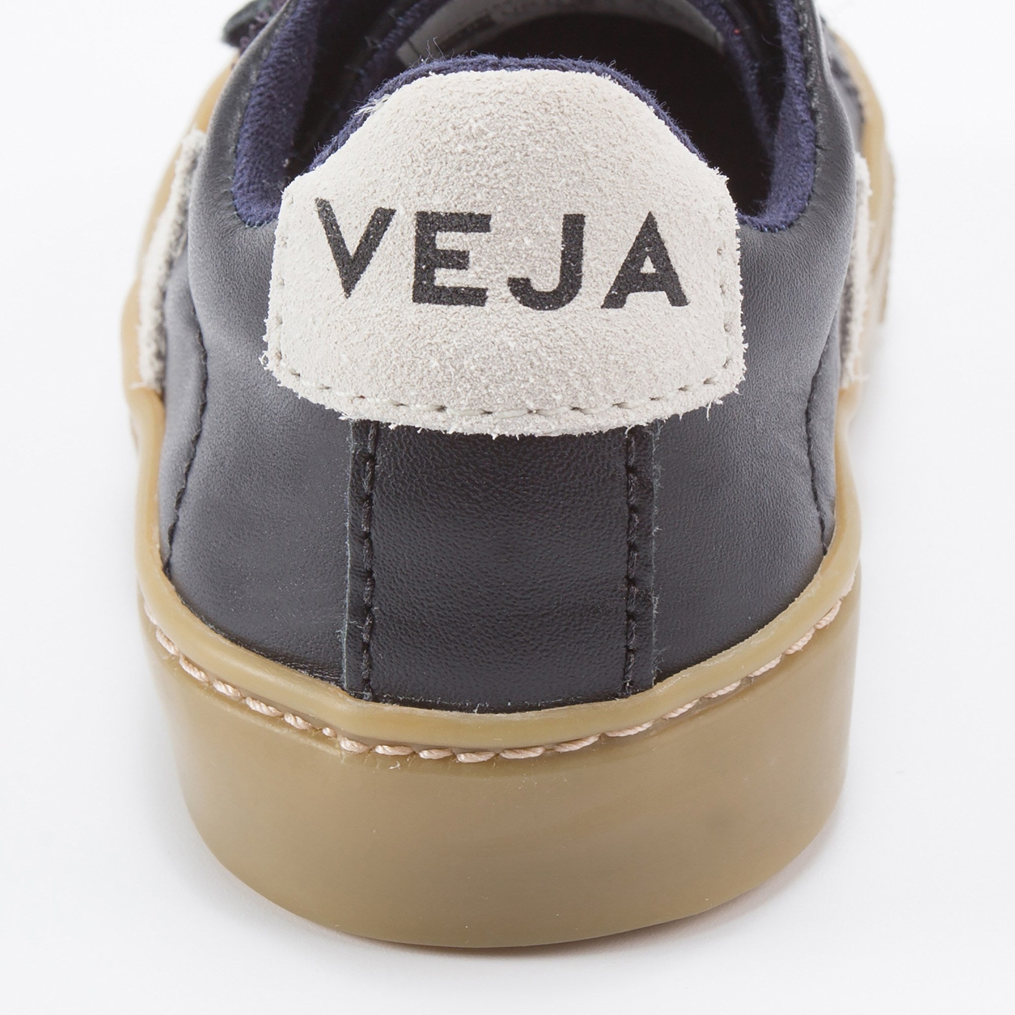 Boys Black Leather Velcro With White "V" Shoes