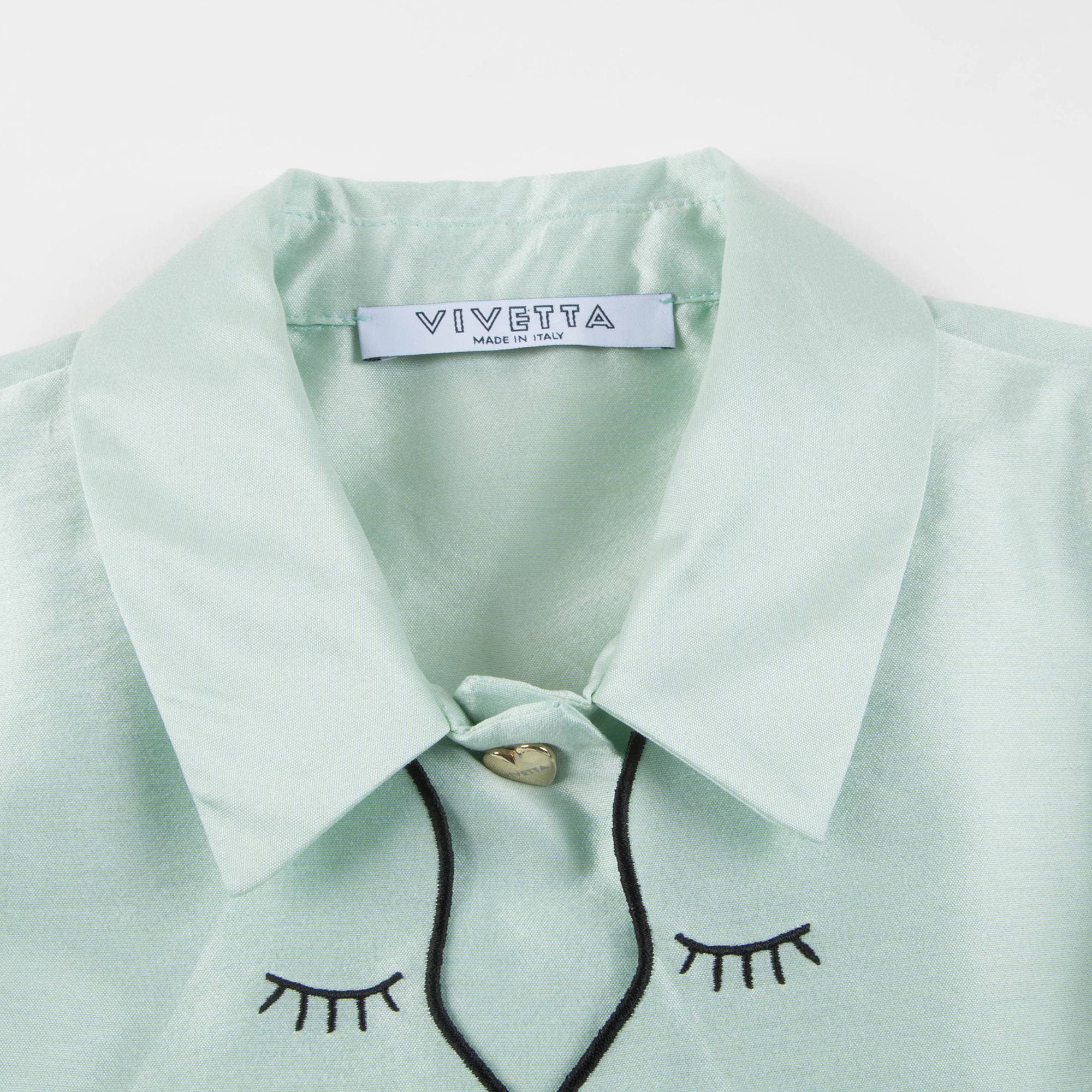 Girls Mint Green Collar And Embroidery Cotton Dustcoat