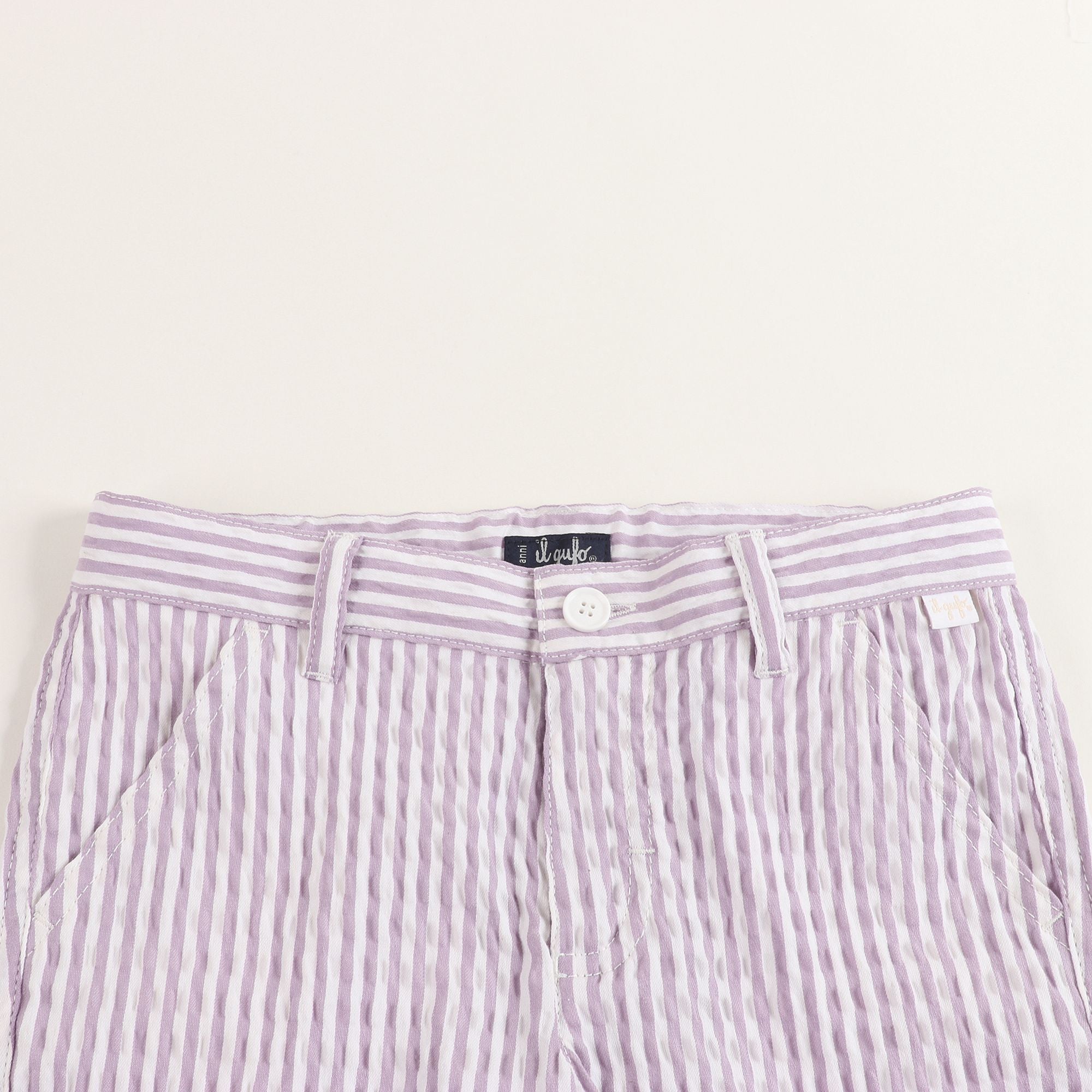 Boys Lilac & White Stripe Cotton Shorts