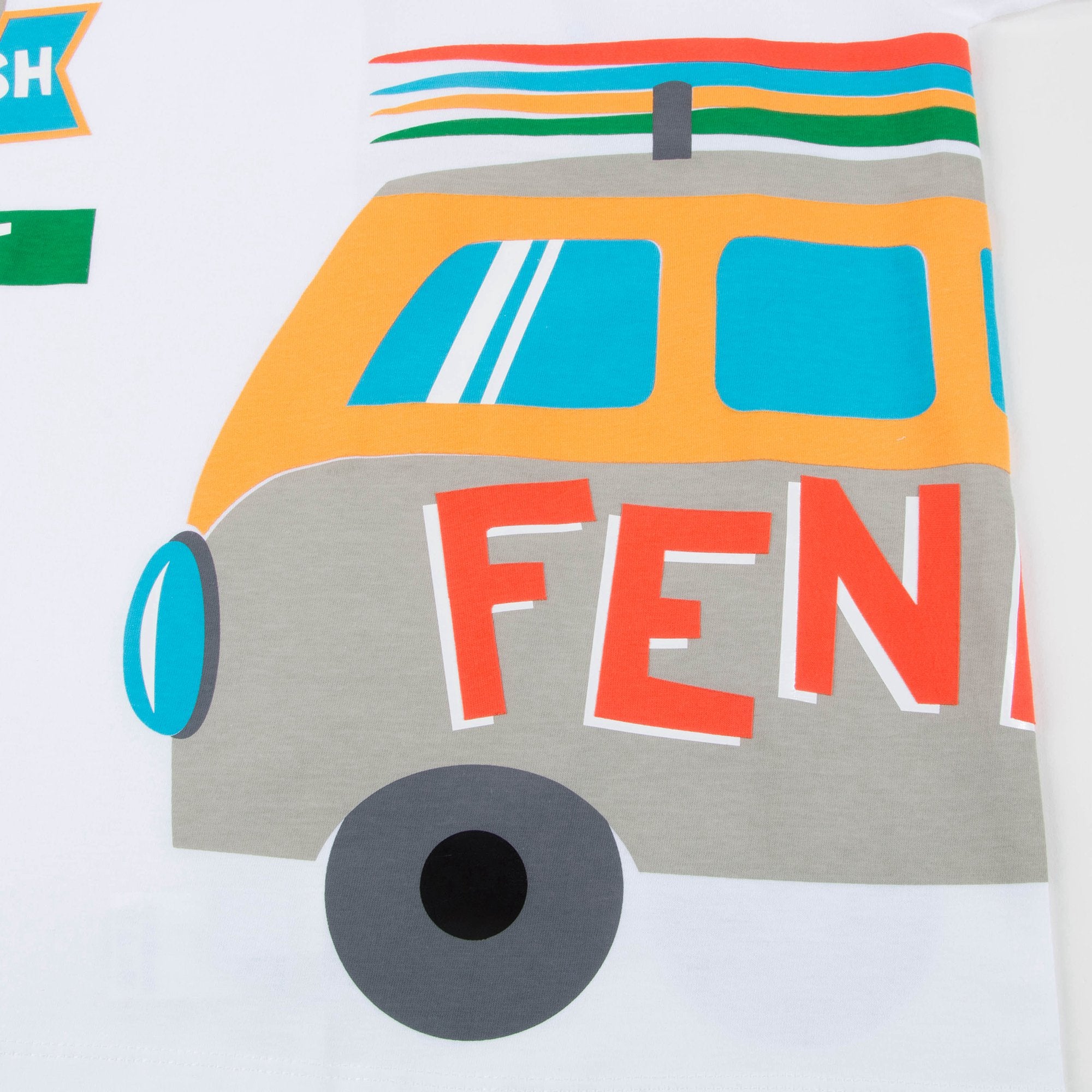 Boys White "Bus" Printed Cotton T-shirt