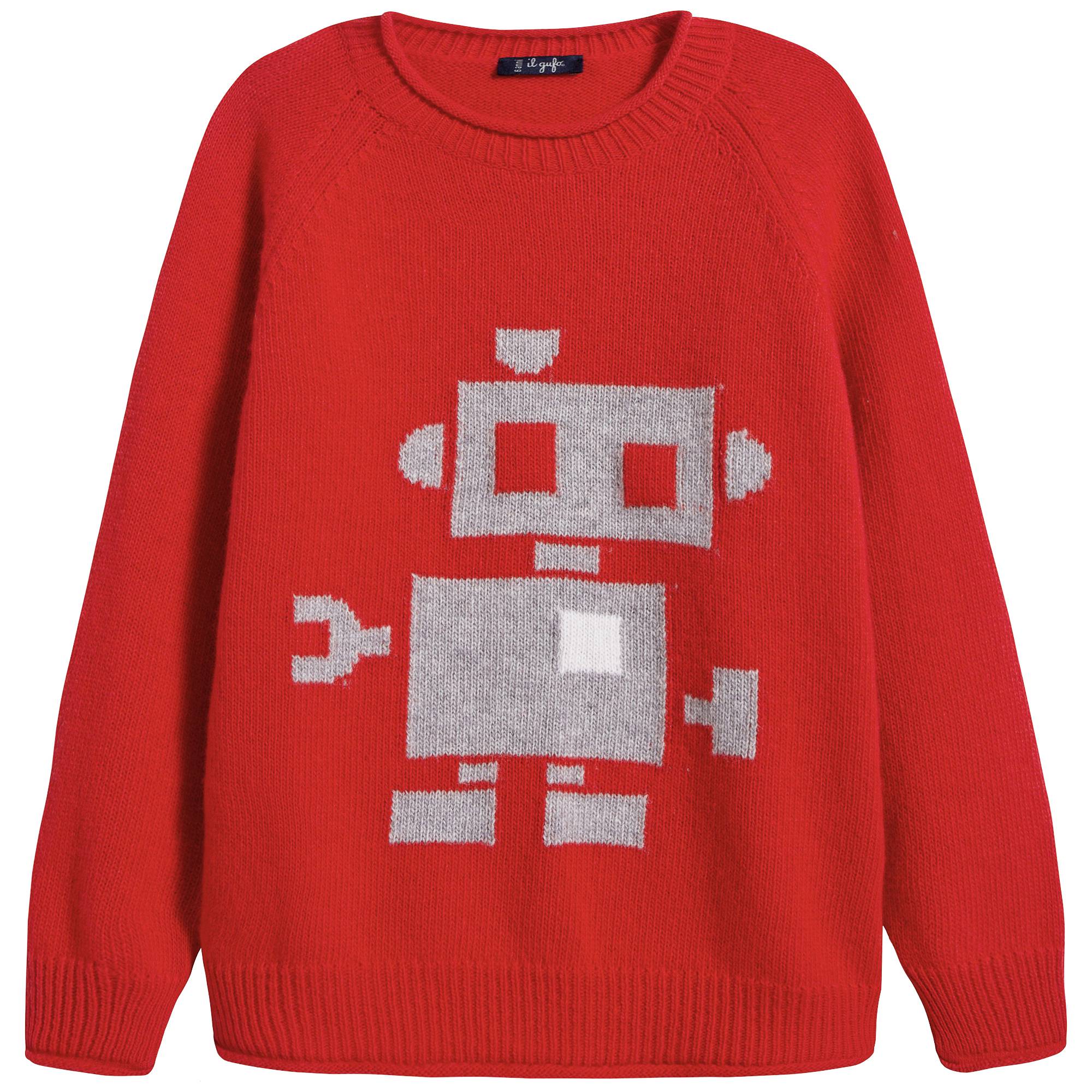 Boys Red Pattern Wool Sweater