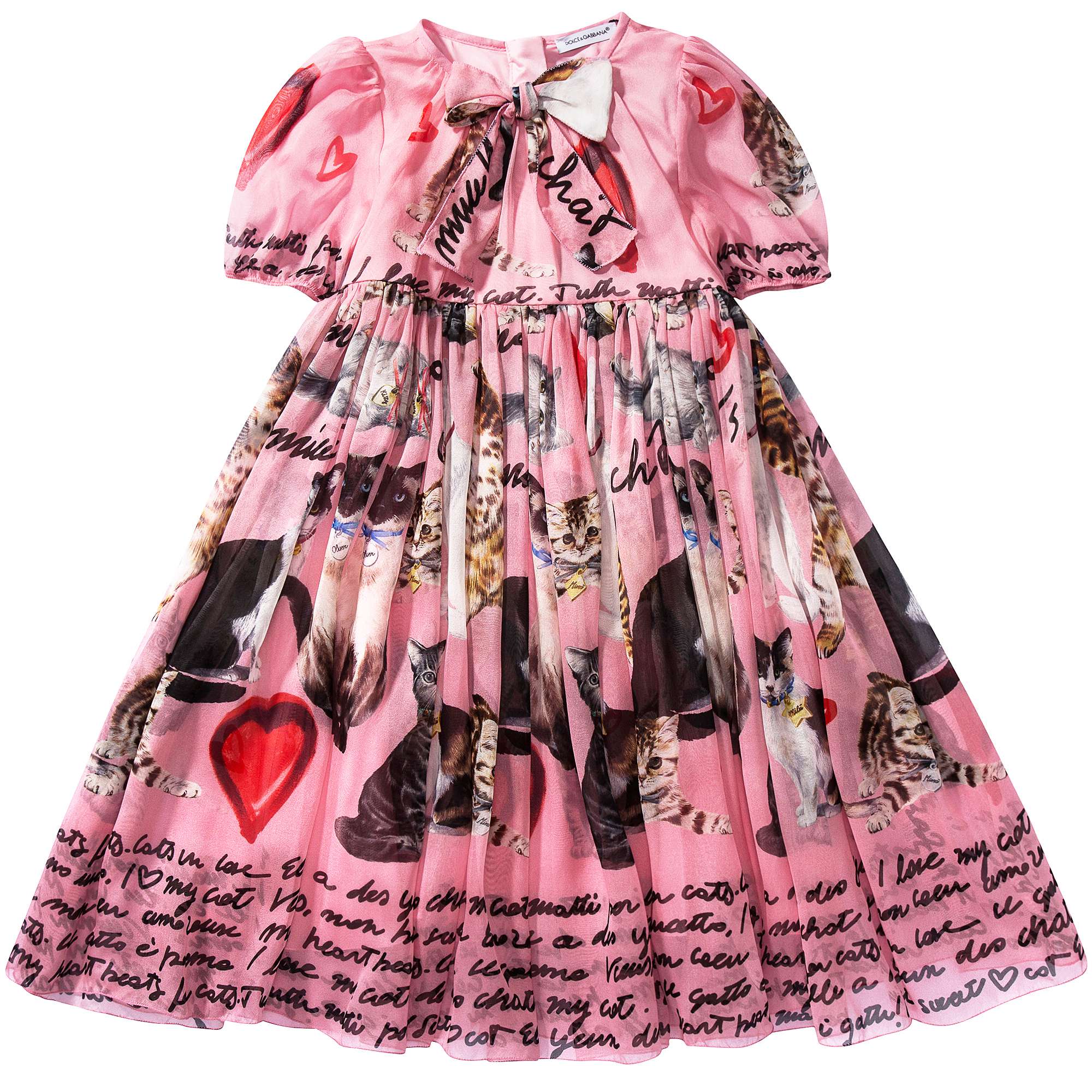 Baby  Girls  Pink  Cat Printed Silk Dress