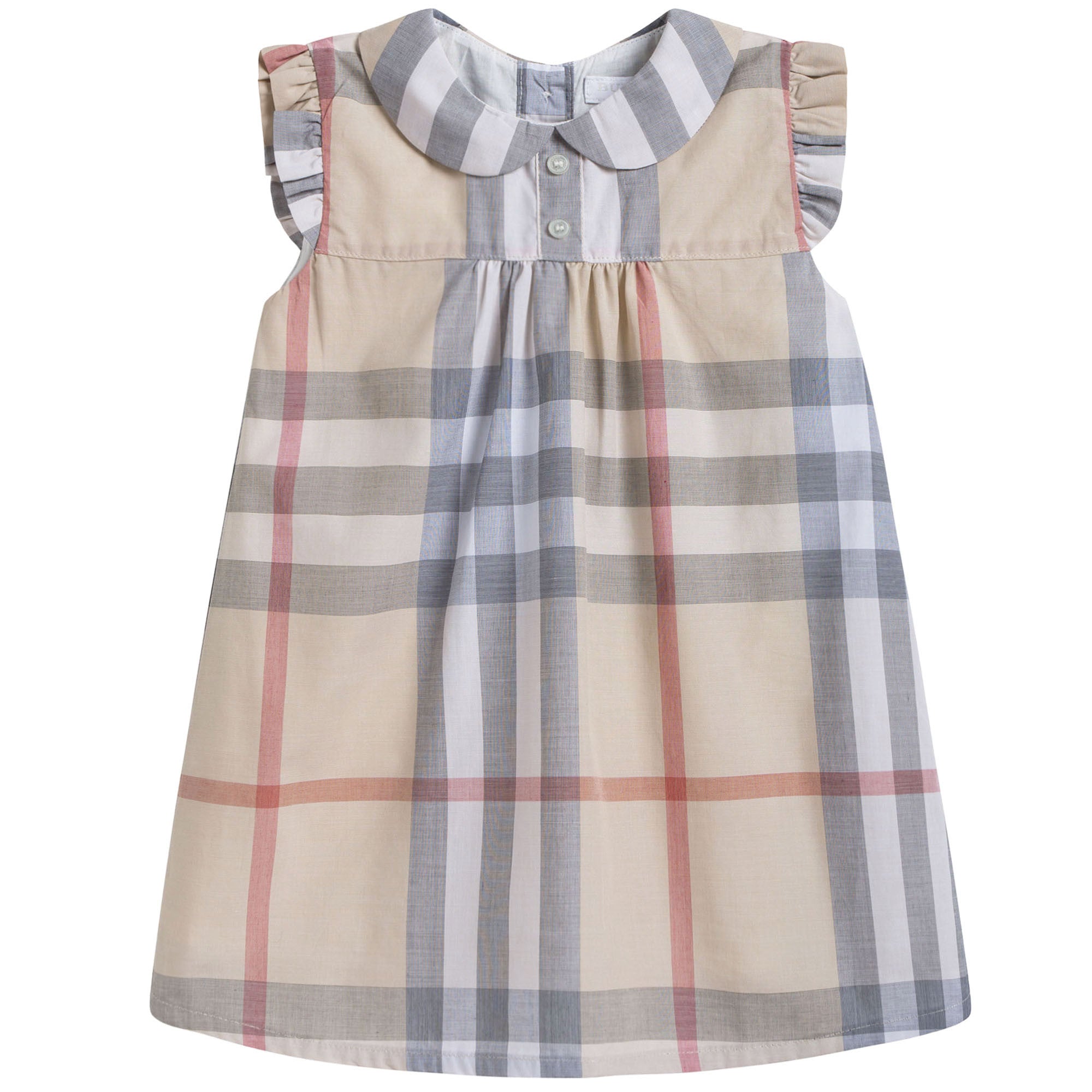 Baby Girls Beige Check Dress With Collar