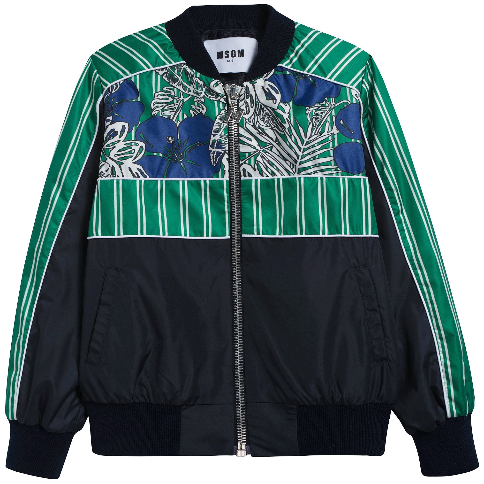 Boys Black & Green Nylon Bomber Jacket