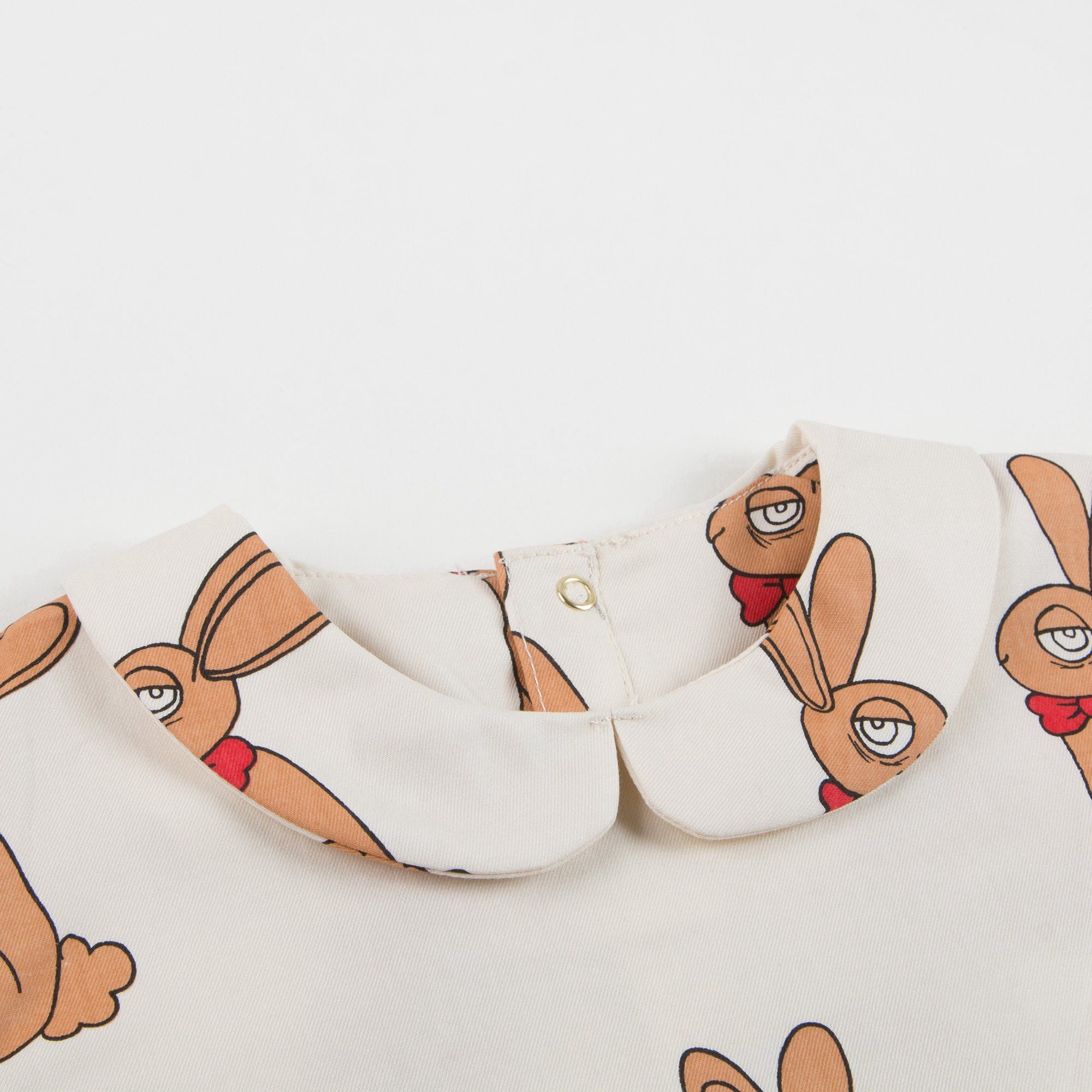 Girls Beige Rabbit Woven Cotton Dress