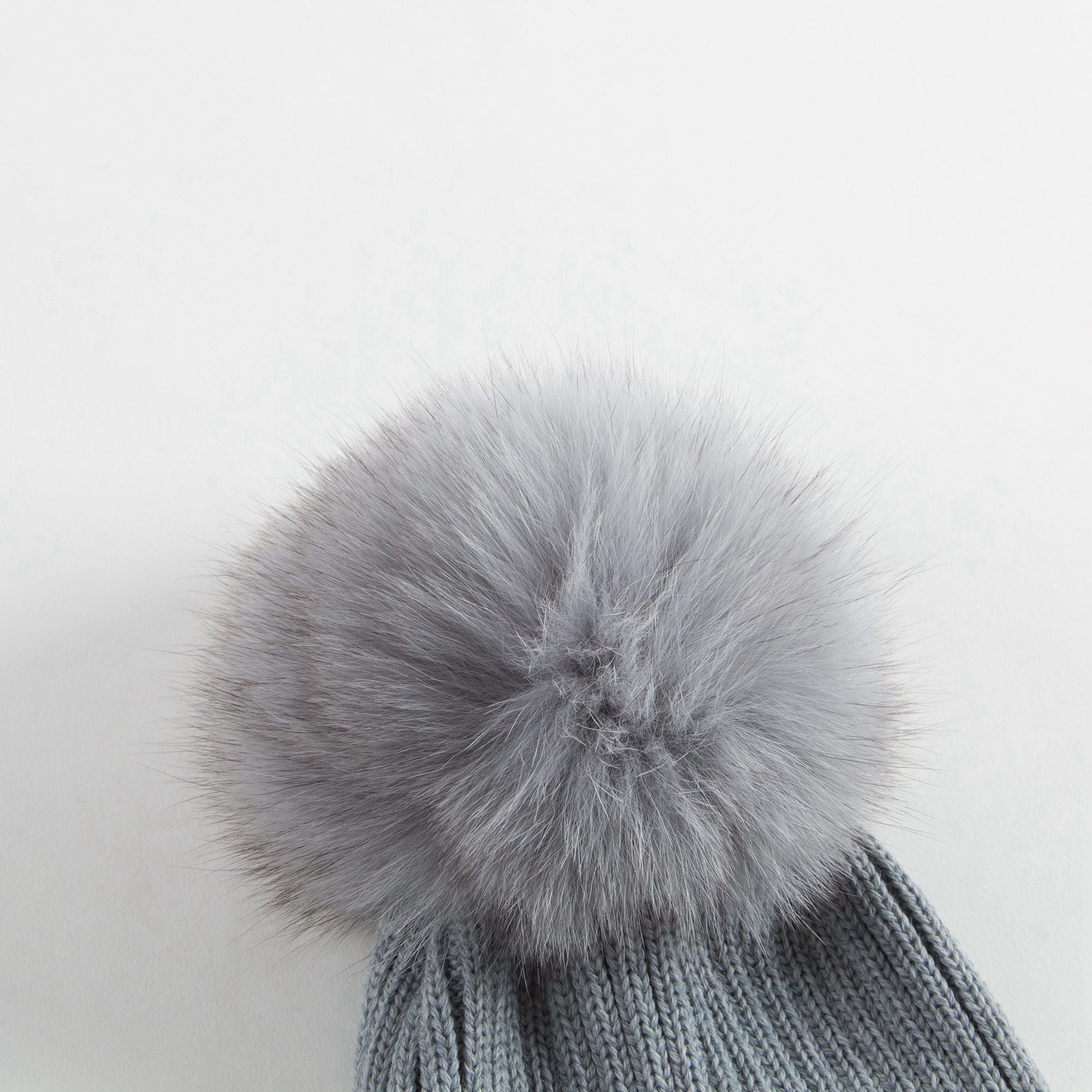 Boys & Girls Grey Knitted Hat With Fur Pom-Pom Trim
