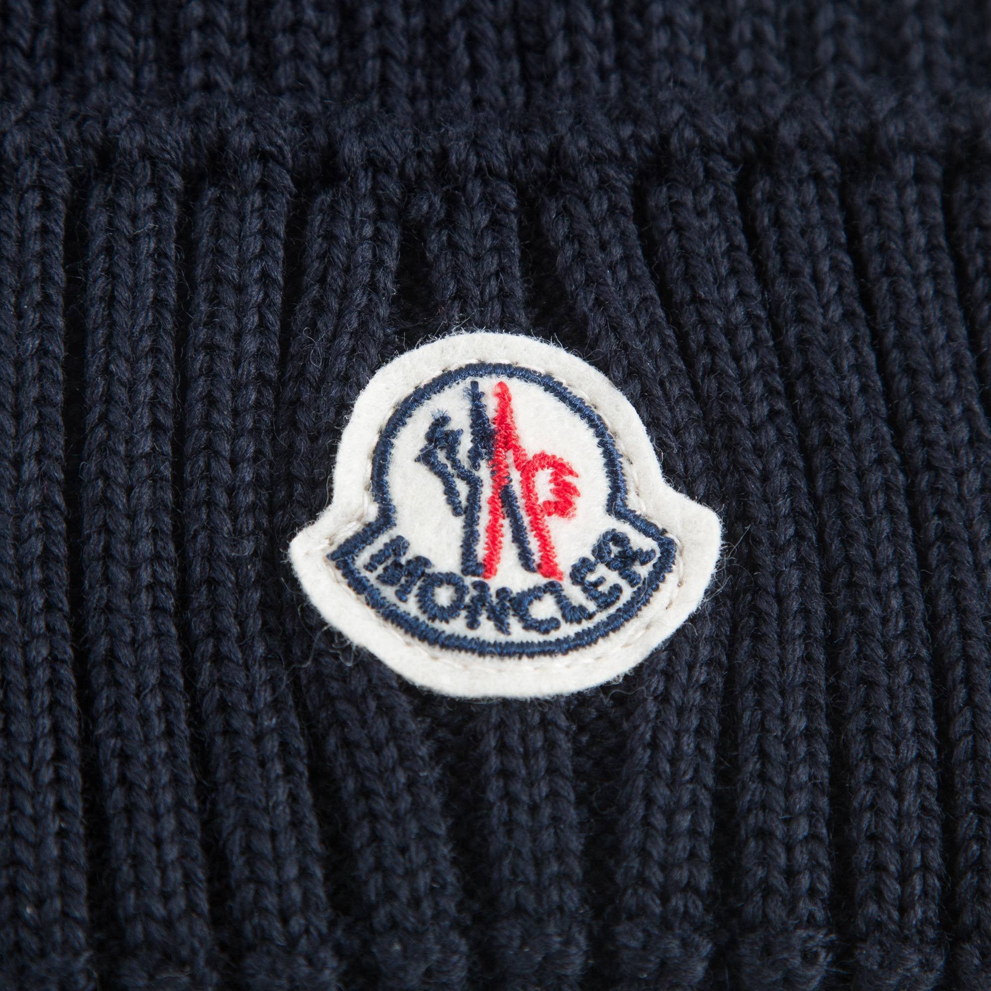 Boys & Girls Navy Blue Knitted Hat With Fur Pom-Pom Trim