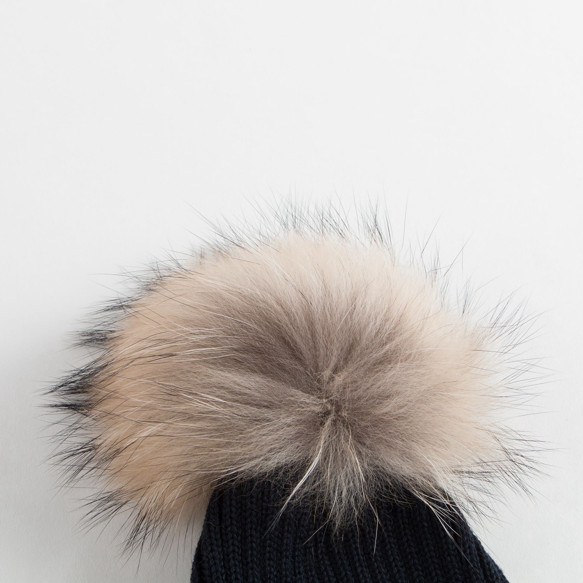Boys & Girls Navy Blue Knitted Hat With Fur Pom-Pom Trim