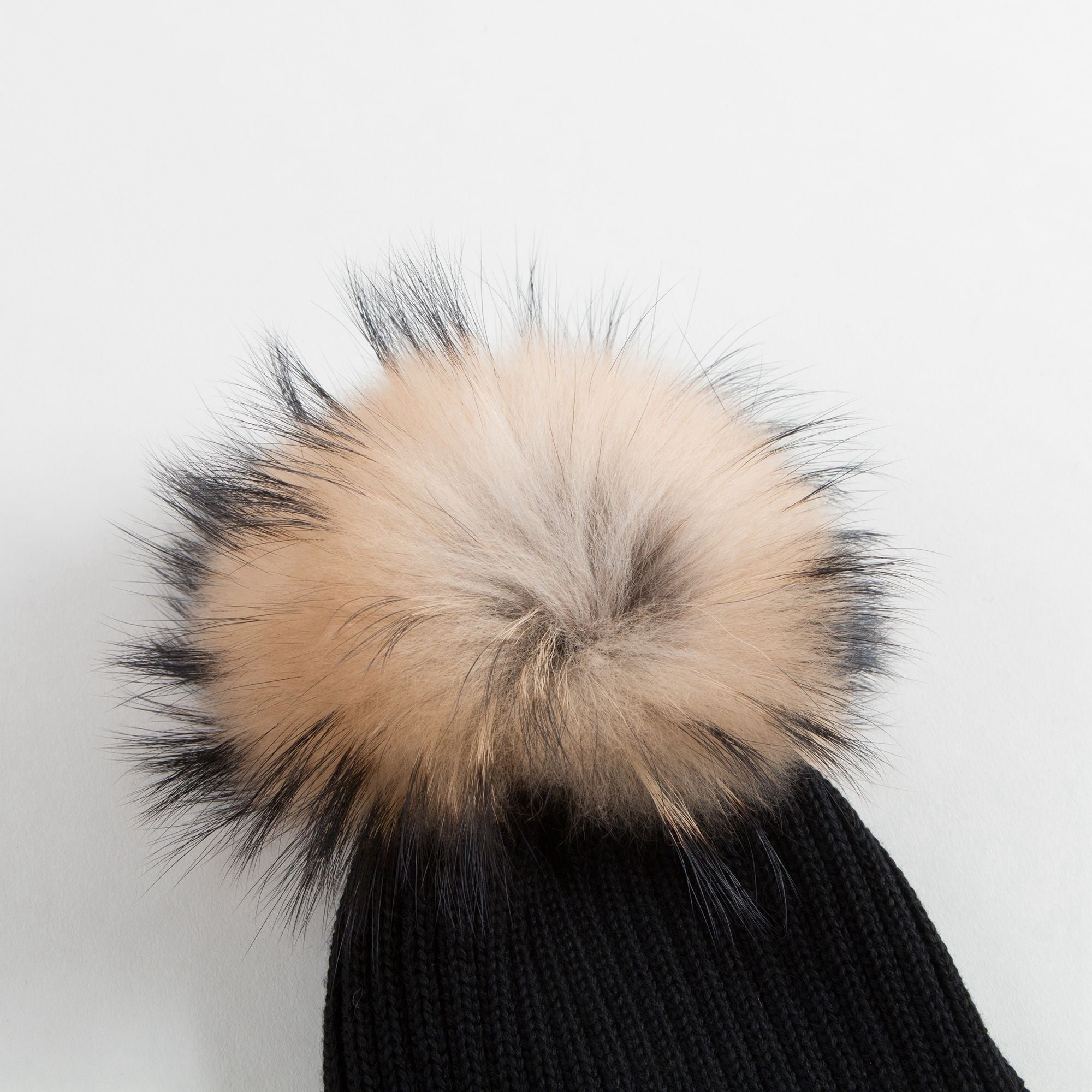 Boys & Girls Black Knitted Hat With Fur Pom-Pom Trim