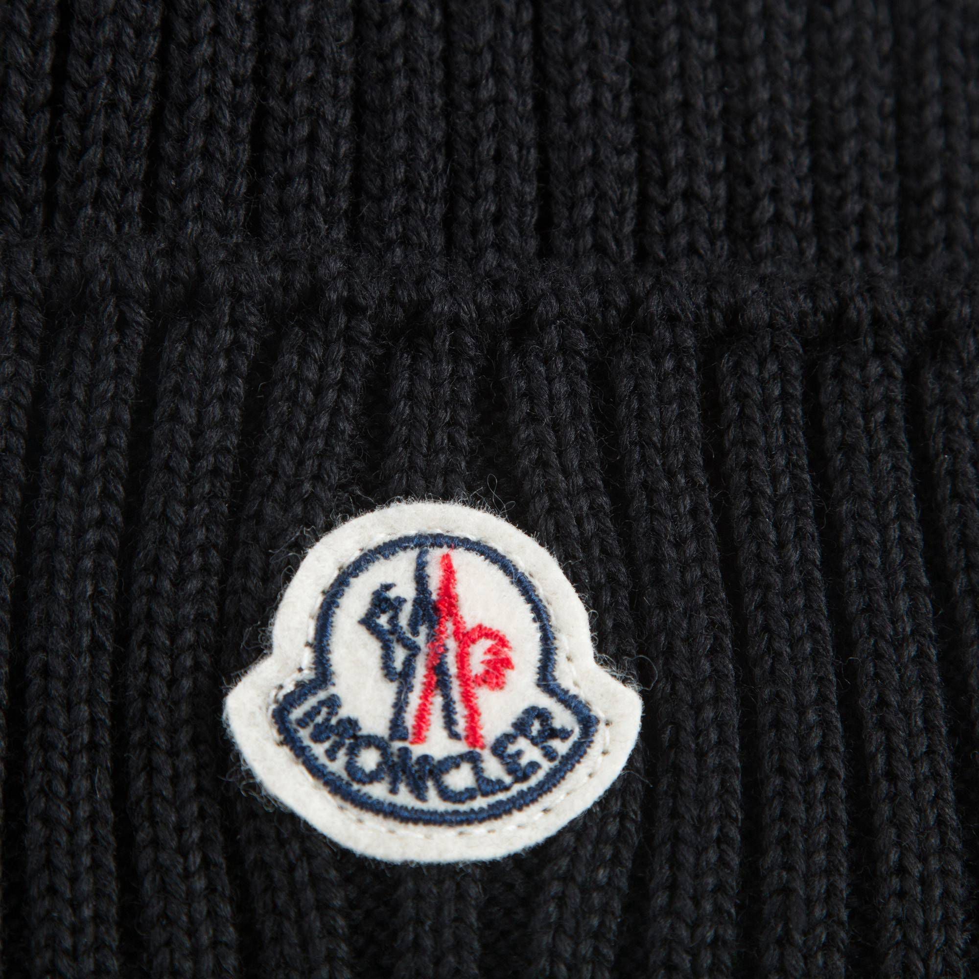 Boys & Girls Black Knitted Hat With Fur Pom-Pom Trim