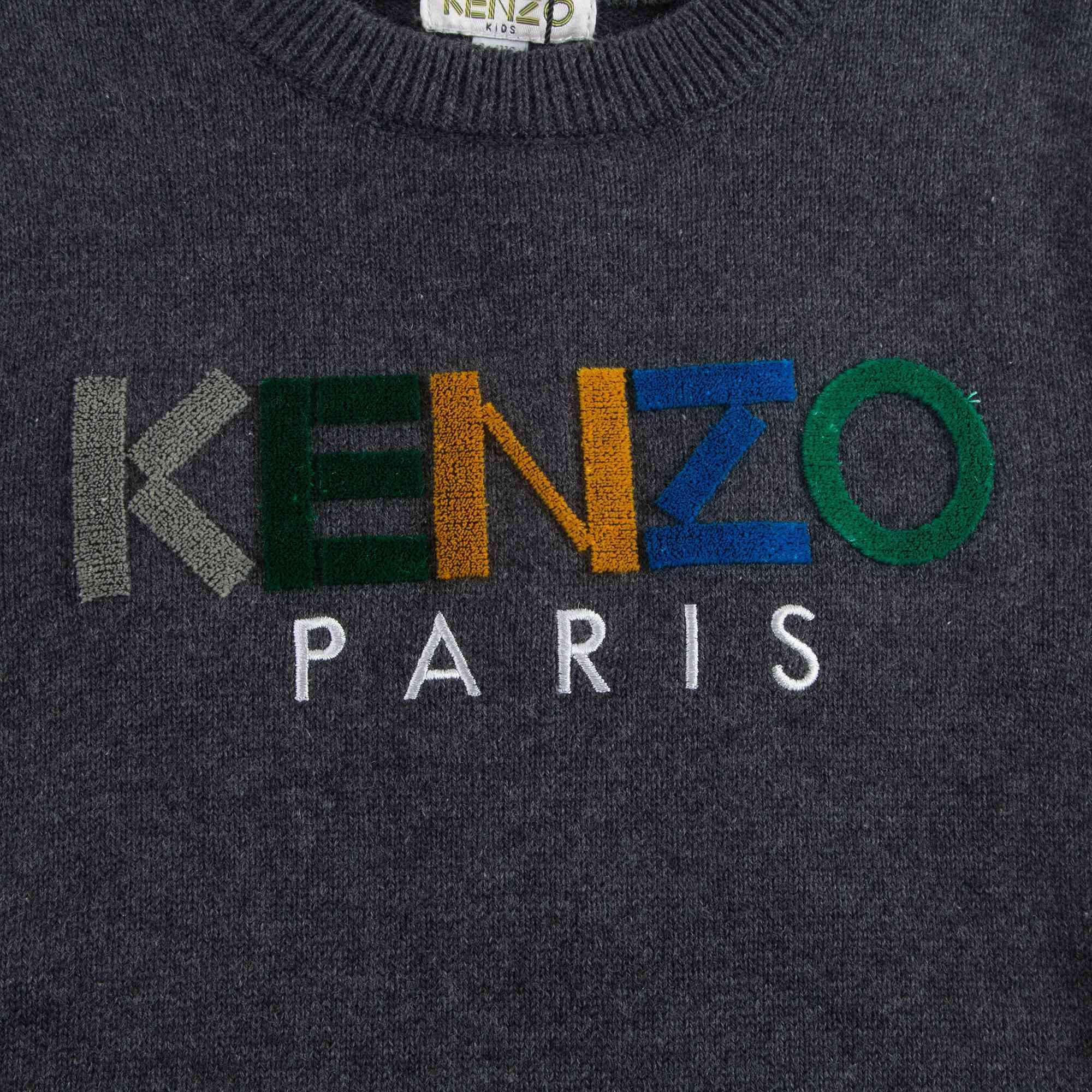 Boys Dark Marl Grey Logo Cotton Sweater