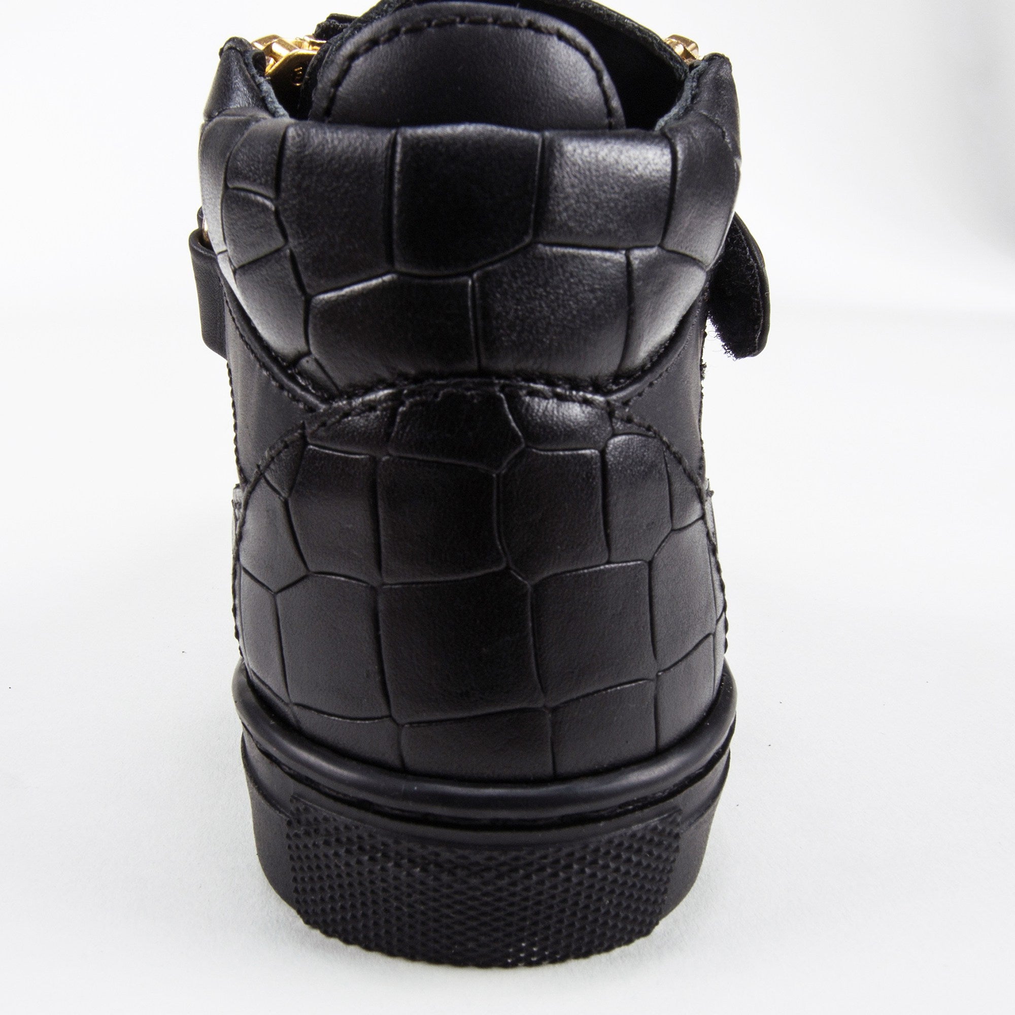 Girls & Boys Black Printed Calf Leather Sneaker