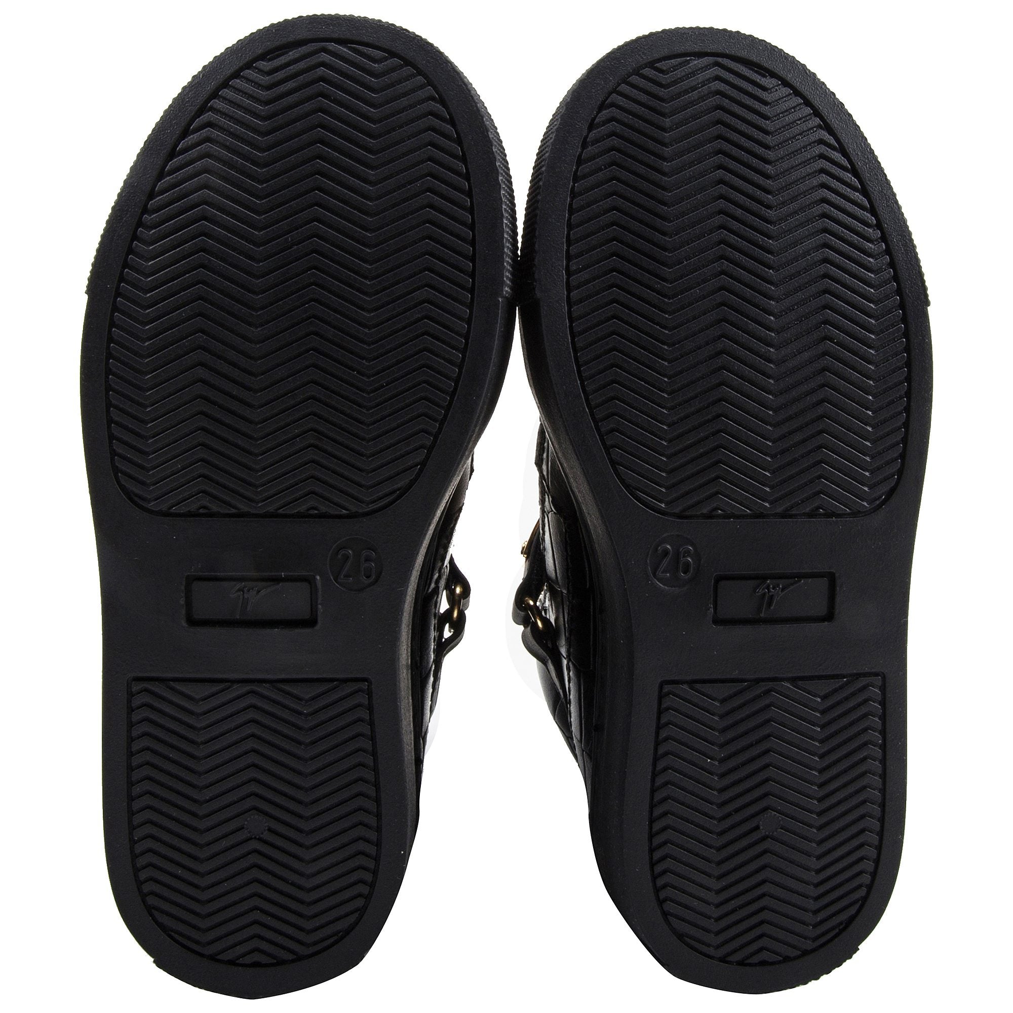 Girls & Boys Black Printed Calf Leather Sneaker