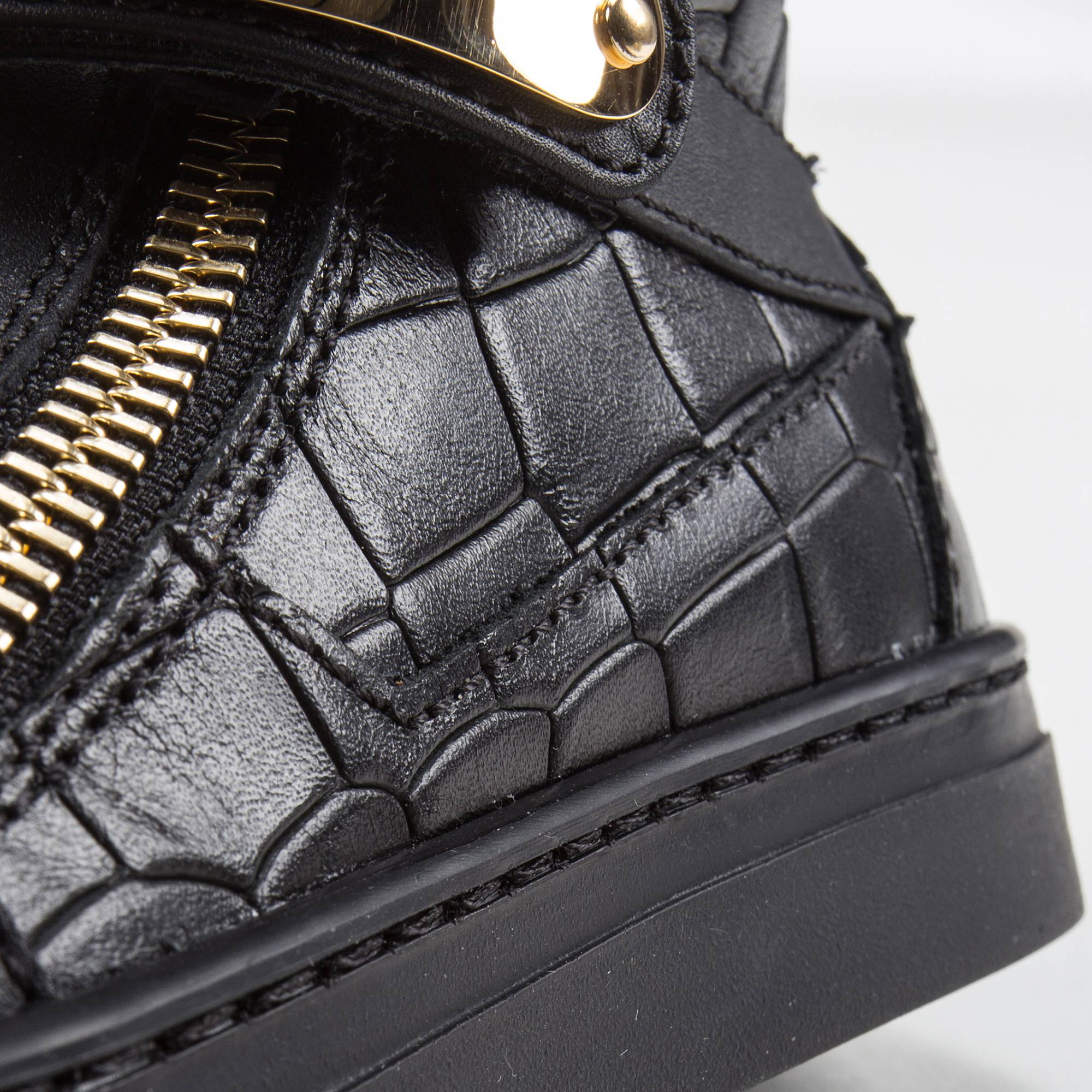 Girls & Boys Black Printed Calf Leather Sneaker