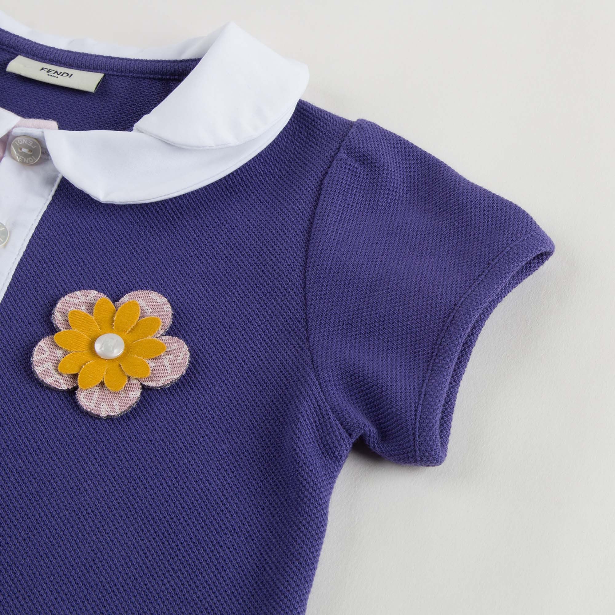 Baby Girls Purple Cotton Polo Shirt With Patch Flowers Trims - CÉMAROSE | Children's Fashion Store - 6