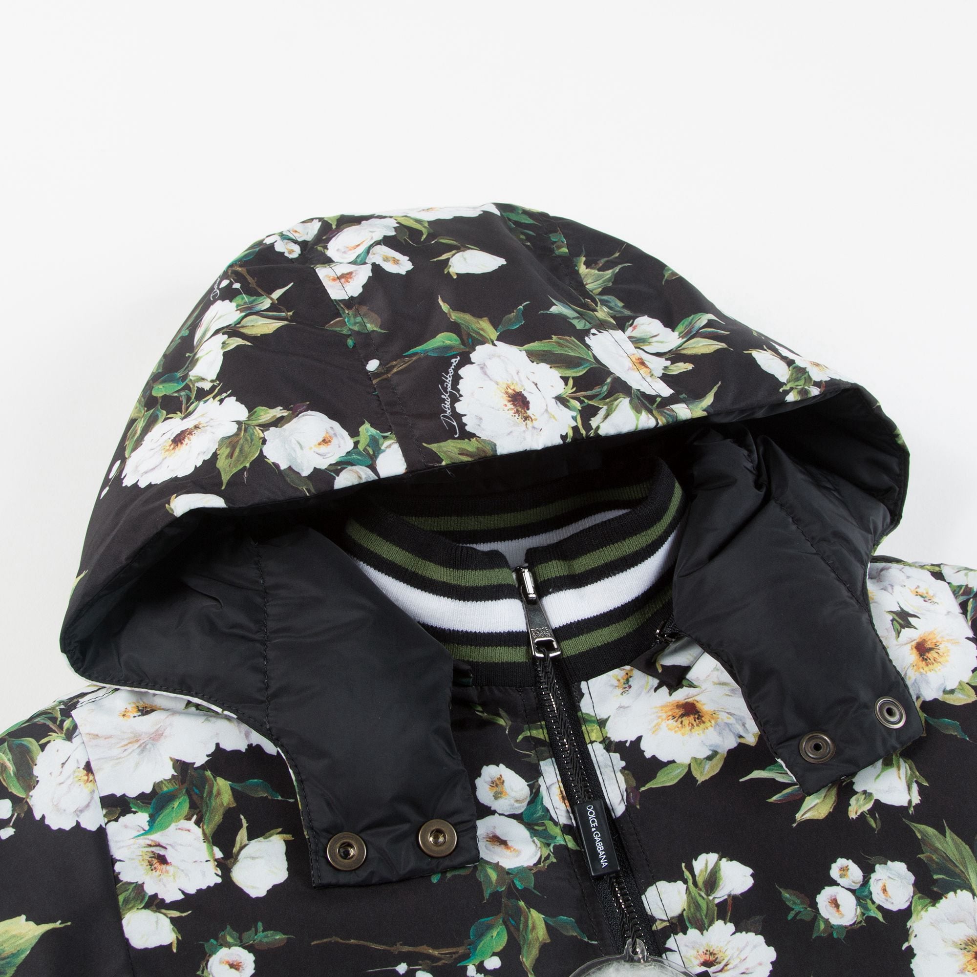 Girls Black  Rose Print Down Filled Coat