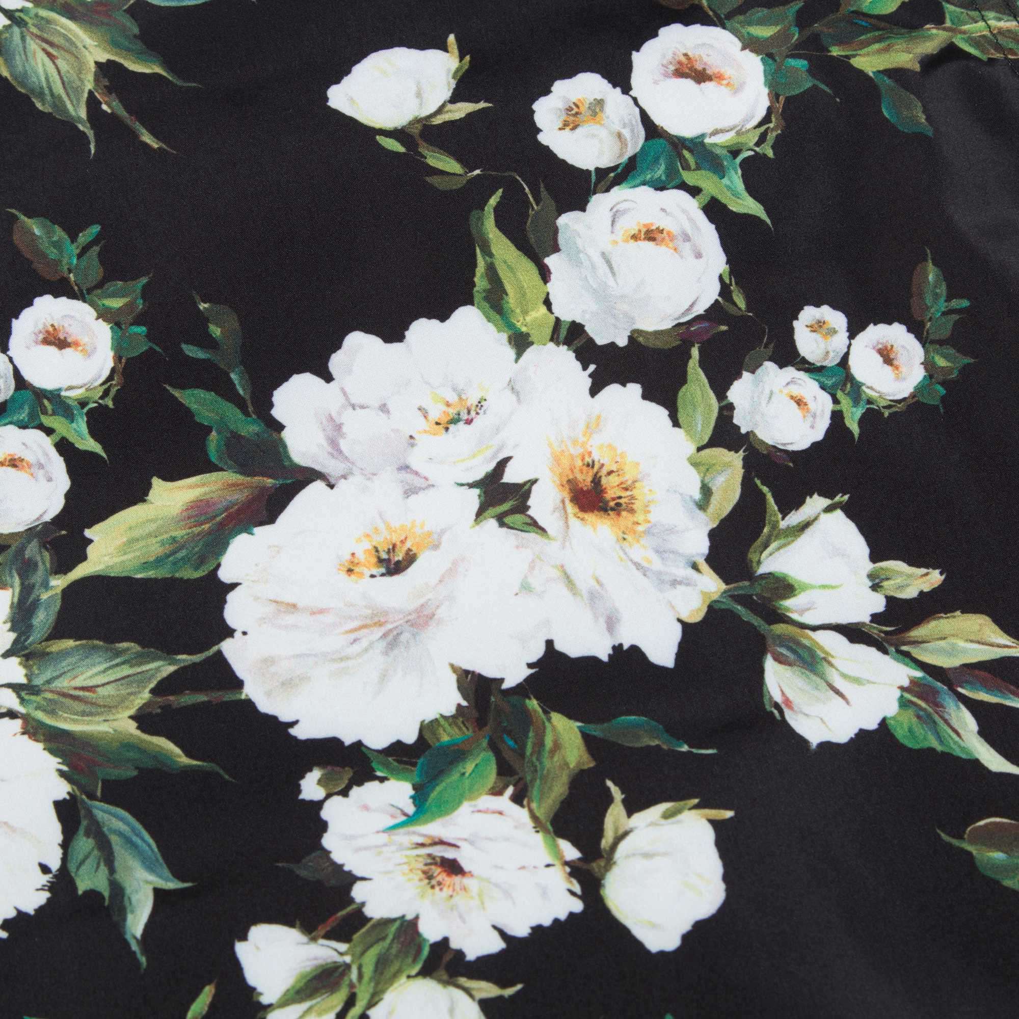 Girls Black  Rose Print Down Filled Coat
