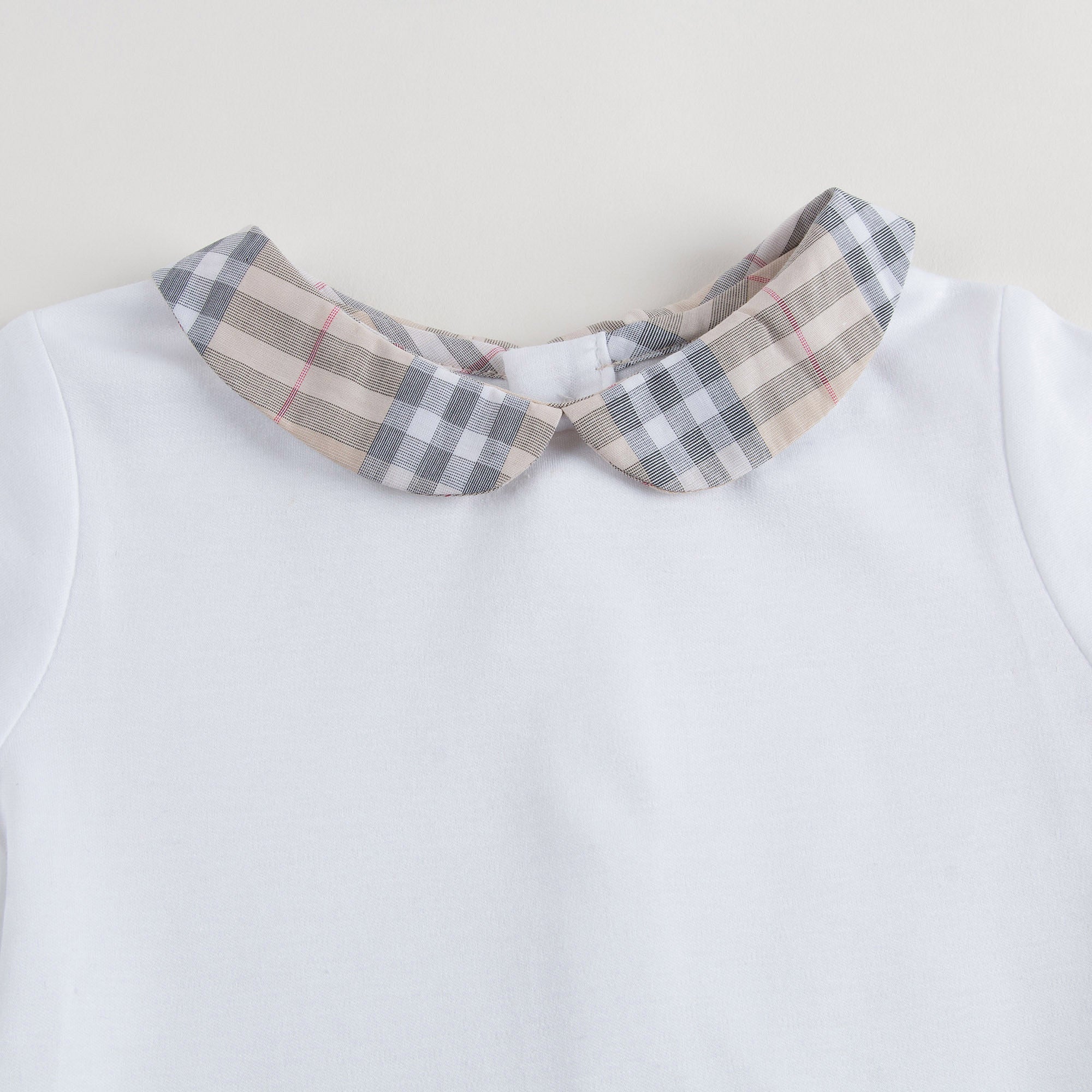 Baby Boys&Baby Girls White With Check Collar Babygrows - CÉMAROSE | Children's Fashion Store - 3